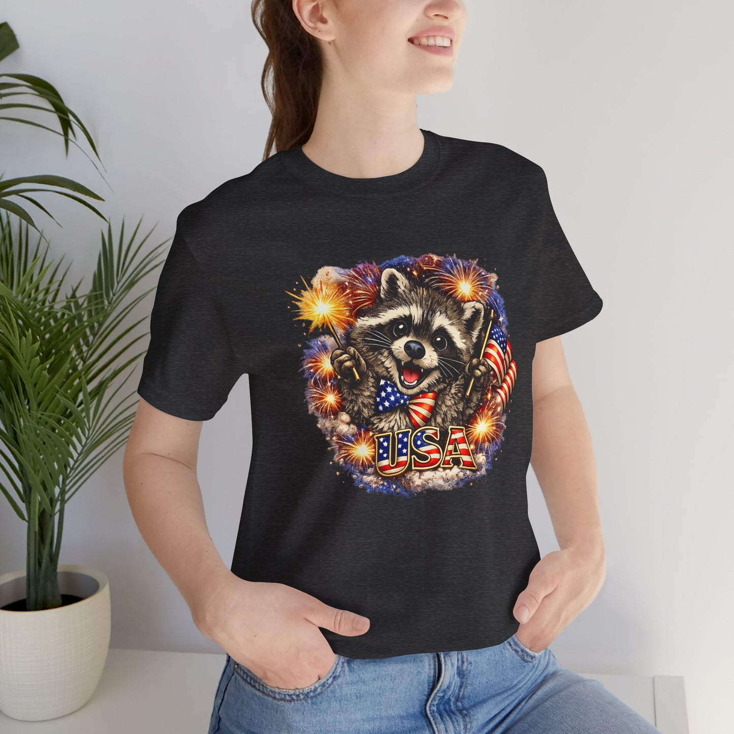 Patriot Raccoon 250th Anniversary T-Shirt — 4th of July Fireworks Flag Tee