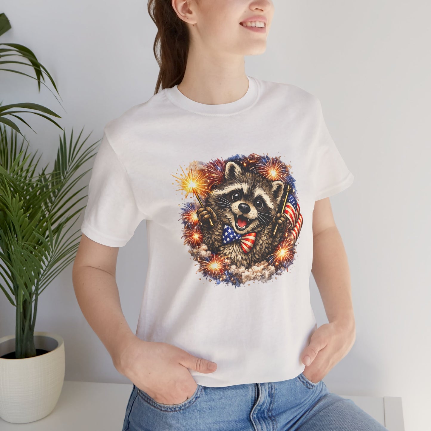 Patriot Raccoon 250th Anniversary T-Shirt — 4th of July Fireworks Flag Tee