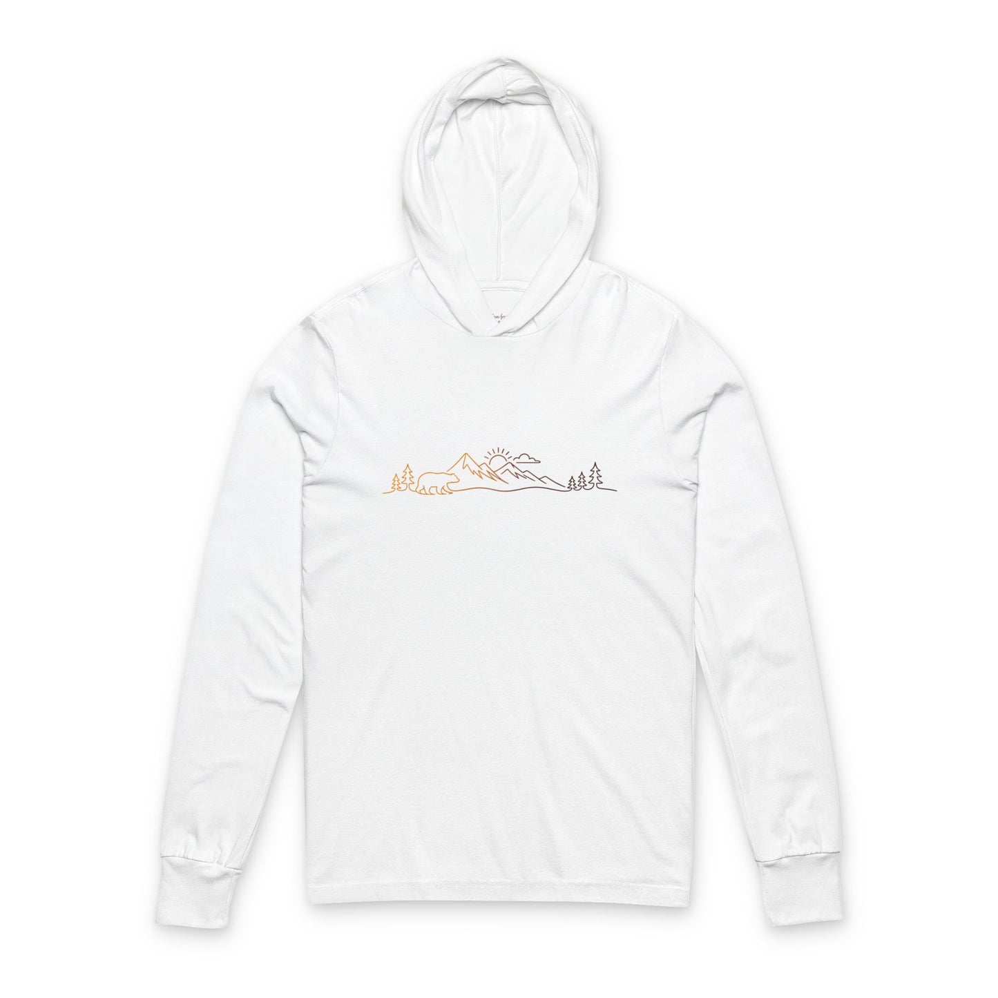 Continuous Line Art Bear Hooded Long Sleeve Tee