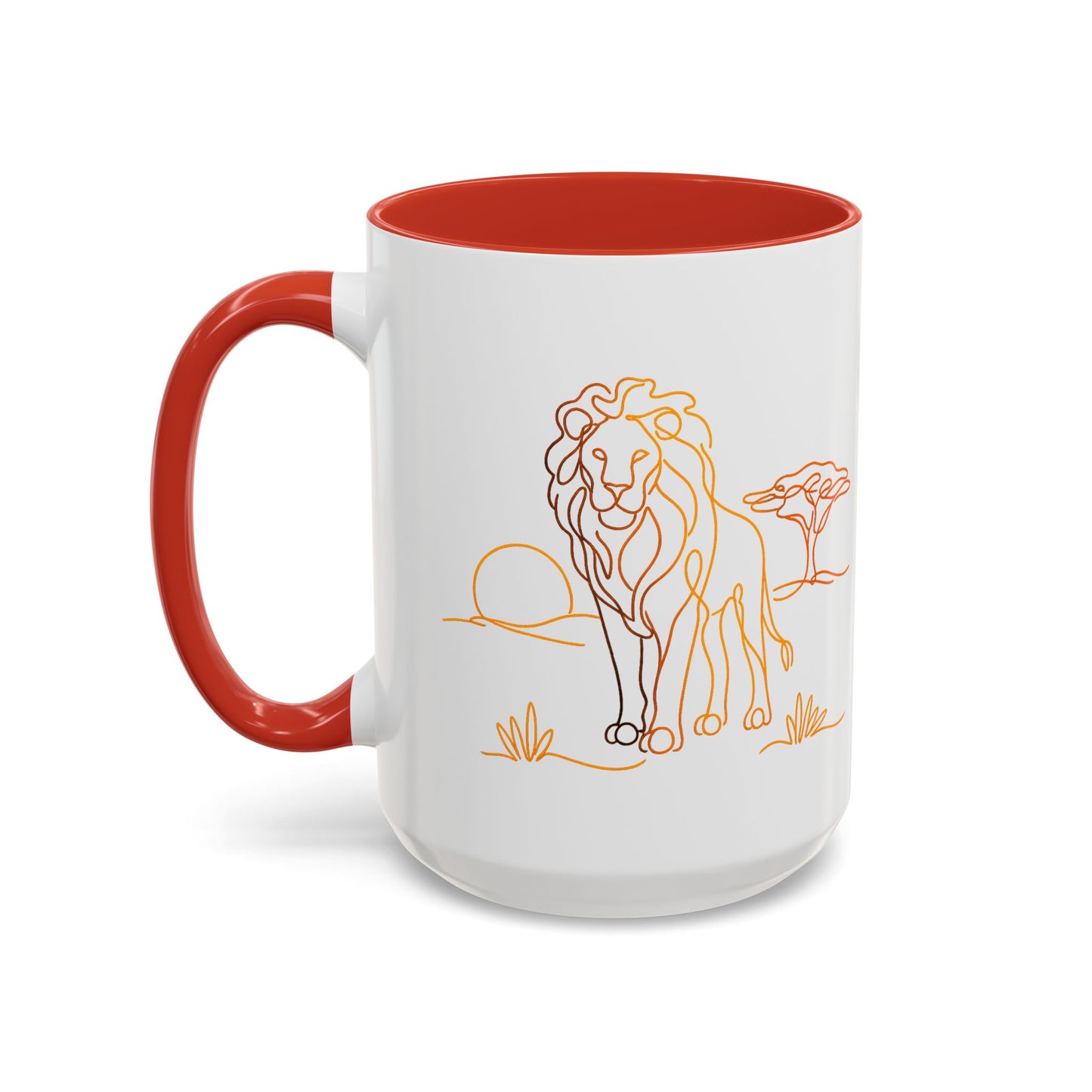 Safari Sunrise Coffee Mug — Minimal Line Lion Design (11/15oz)