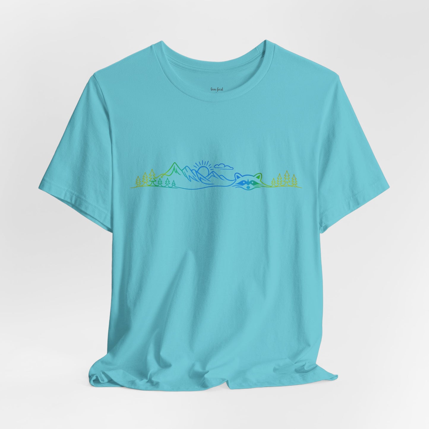 Raccoon Tee — Minimal Line Raccoon Scenic Graphic T-Shirt