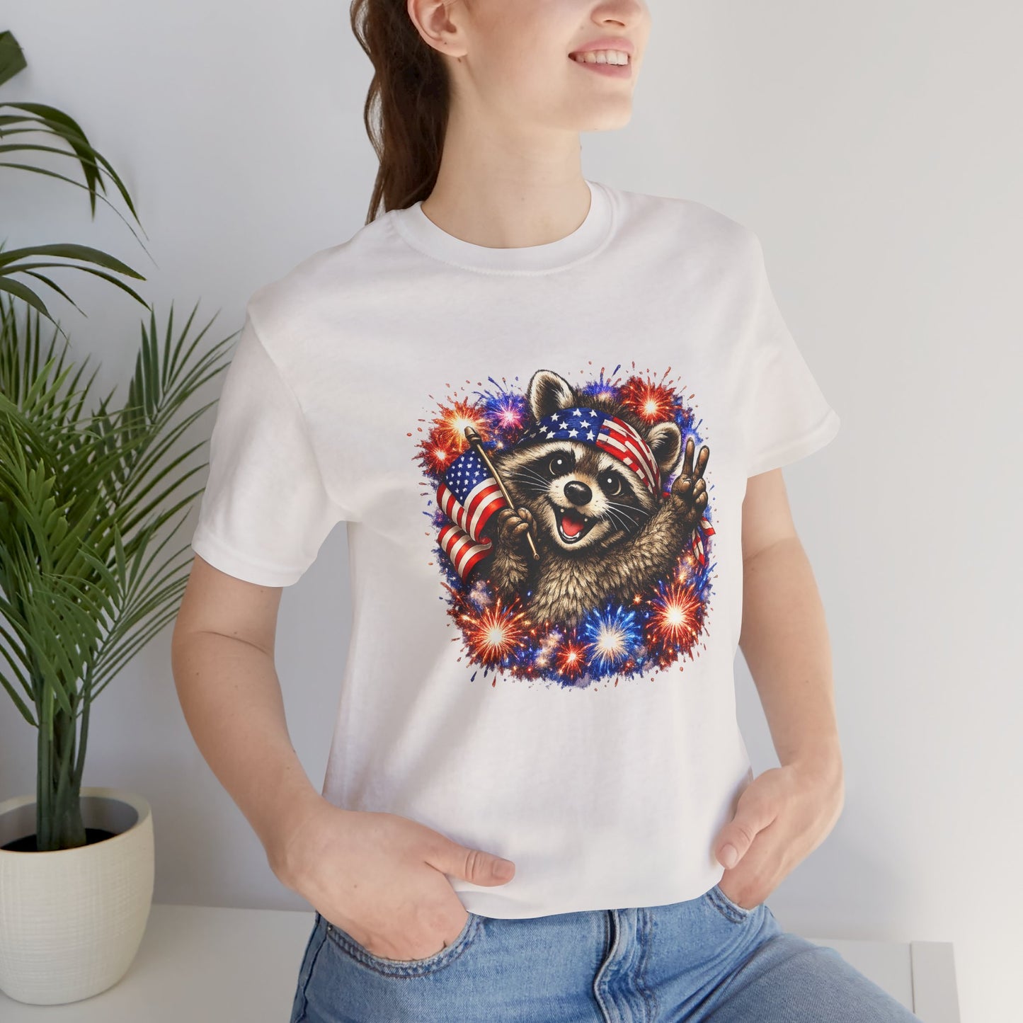Patriot Raccoon 250th Anniversary T-Shirt — 4th of July Fireworks Flag Tee