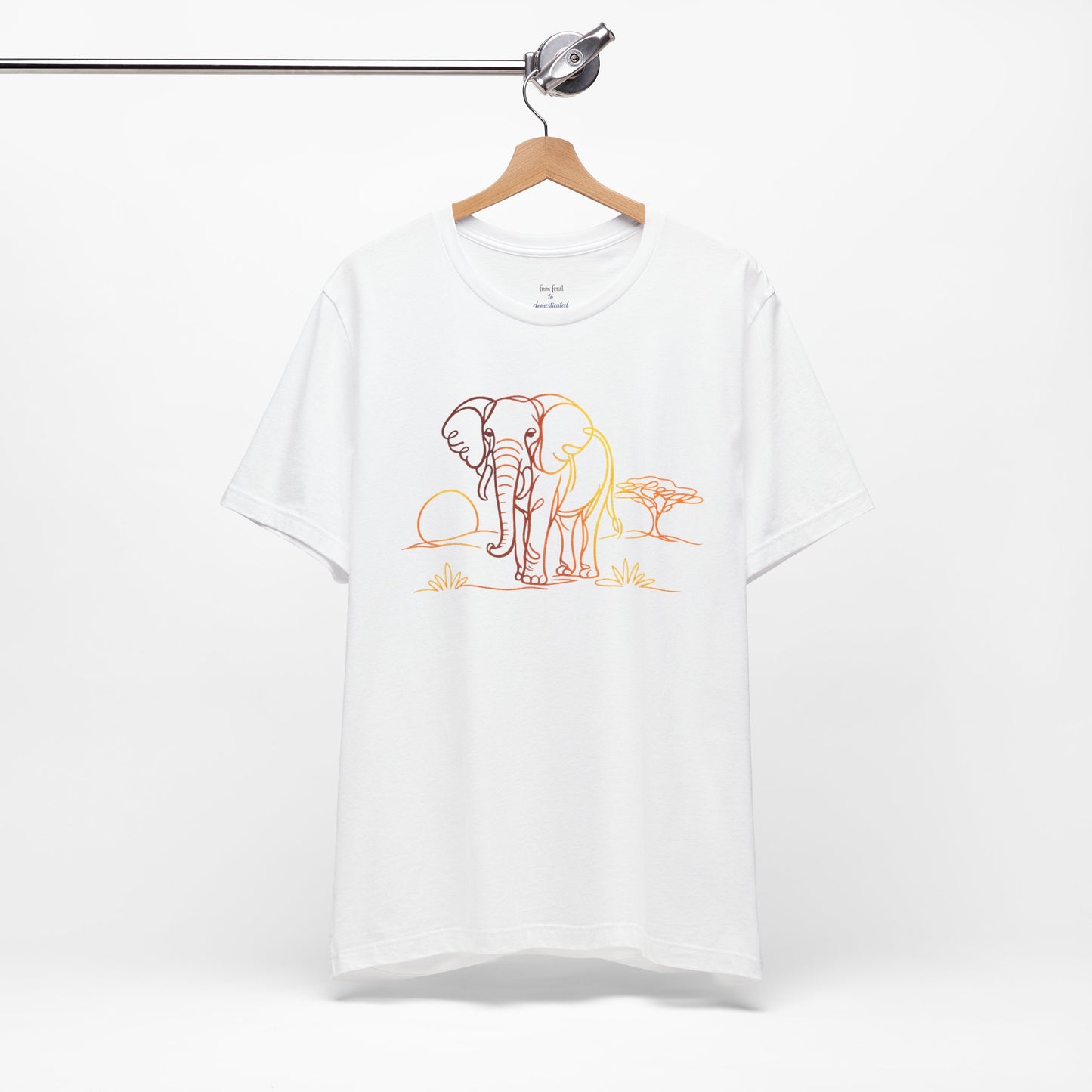 Elephant Sunset Tee — Minimal Line Art Safari T-Shirt