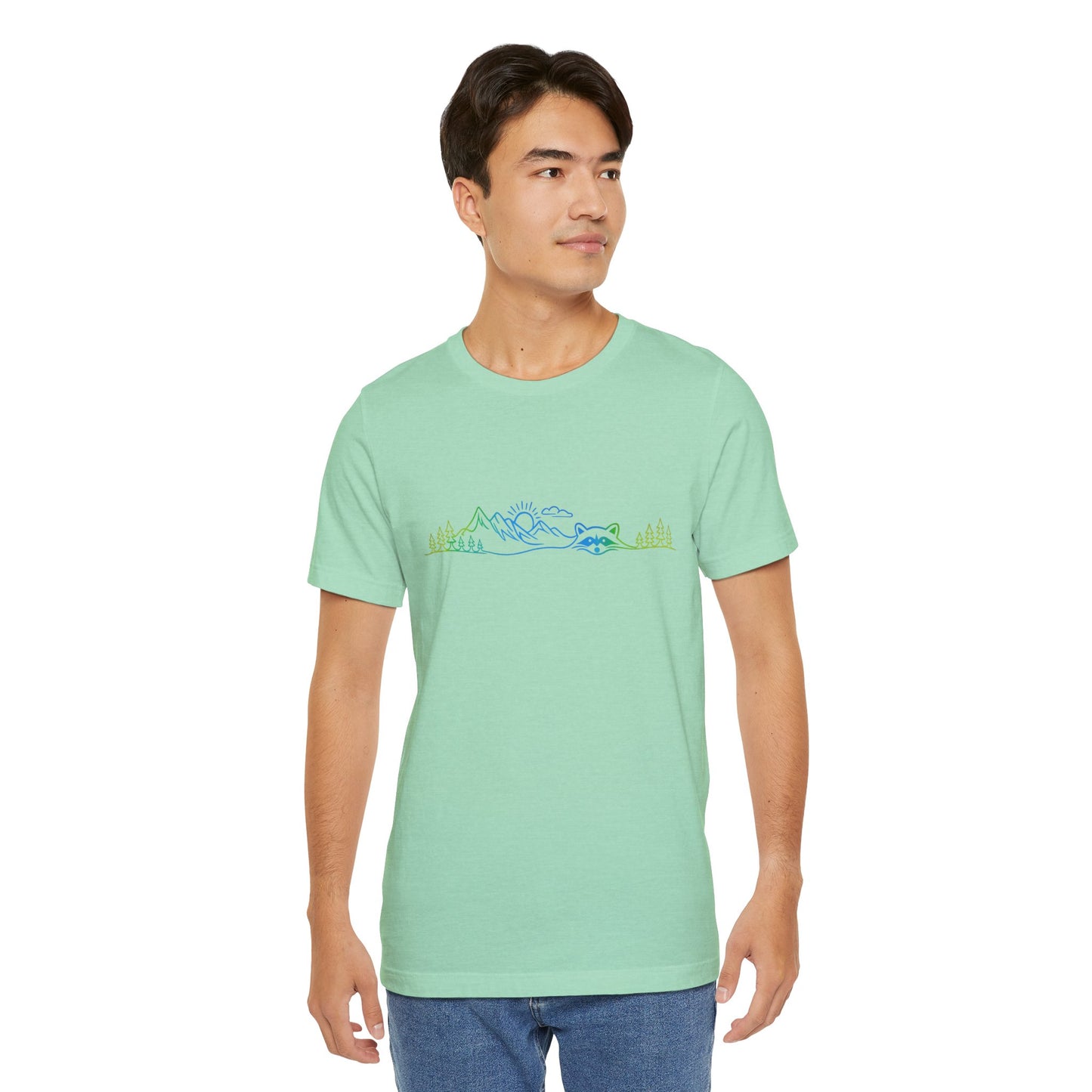 Raccoon Tee — Minimal Line Raccoon Scenic Graphic T-Shirt