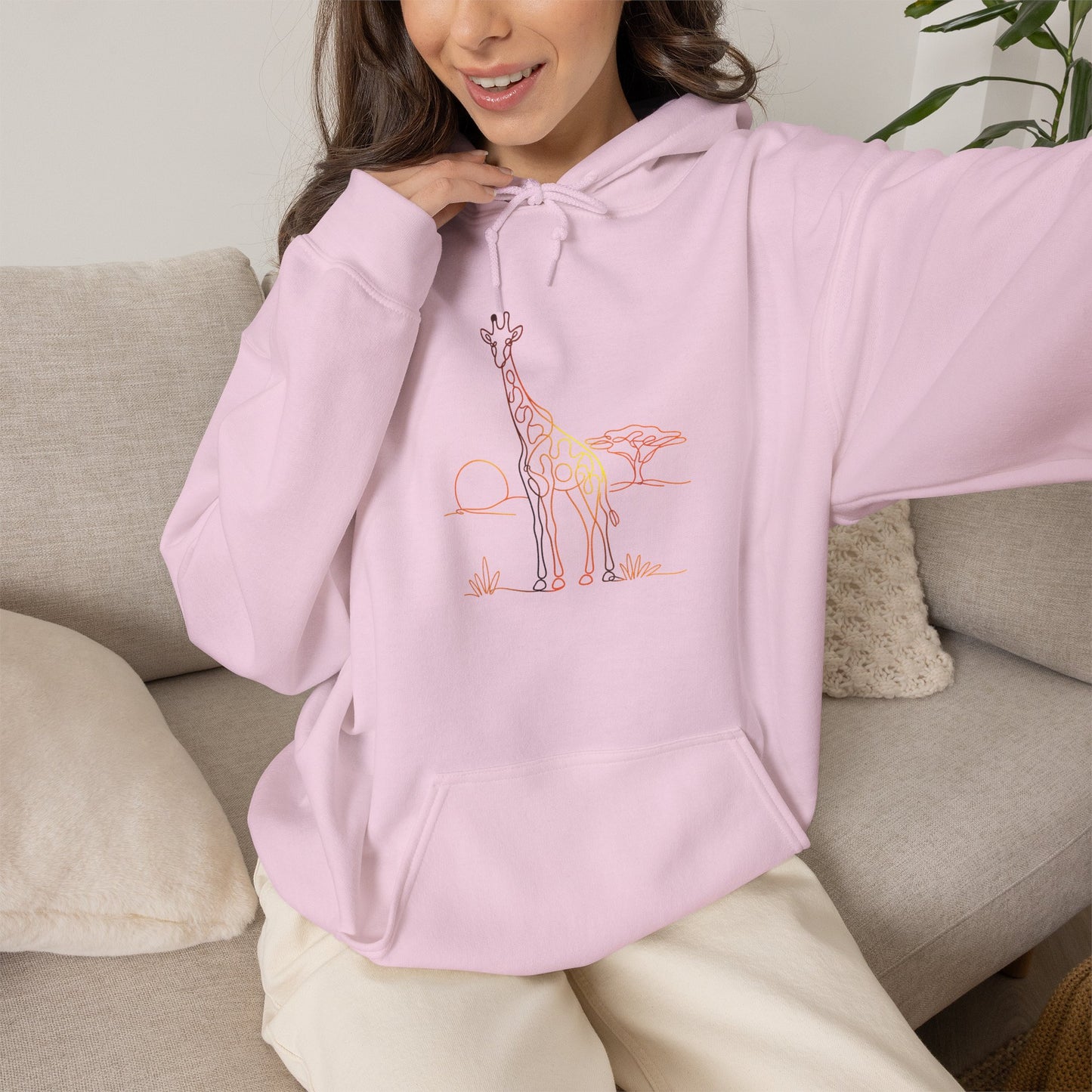 Giraffe Line Art Hoodie – Minimal Safari Illustration