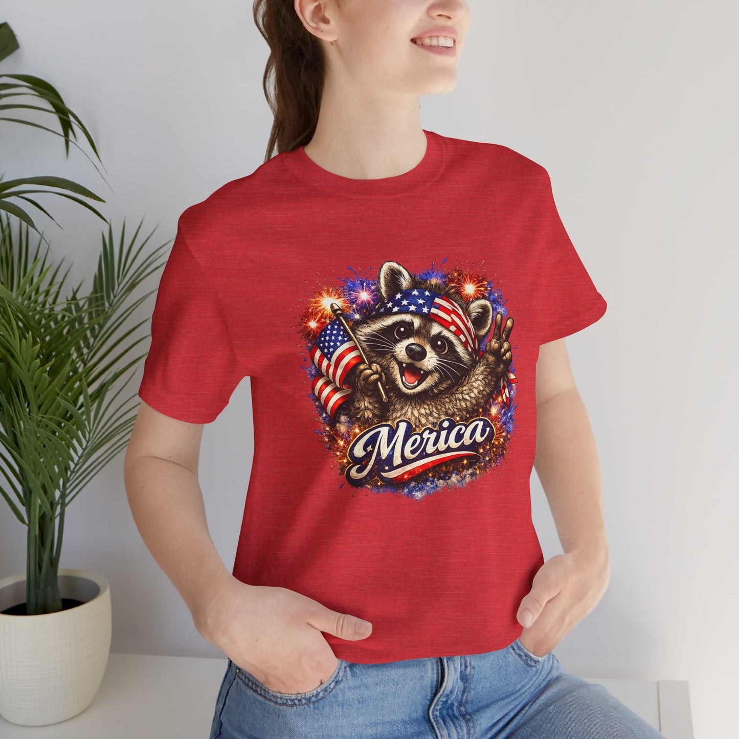 Patriot Raccoon 250th Anniversary T-Shirt — 4th of July Fireworks Flag Tee