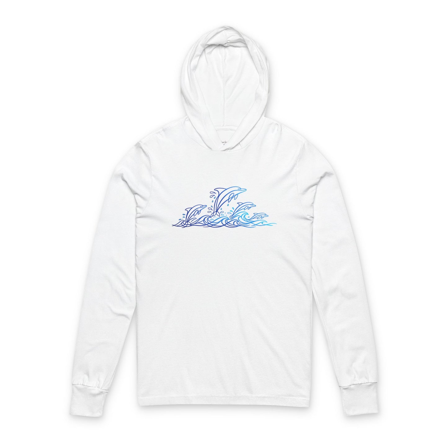 Continuous Line Art Dolphin Pod Hooded Long Sleeve Tee
