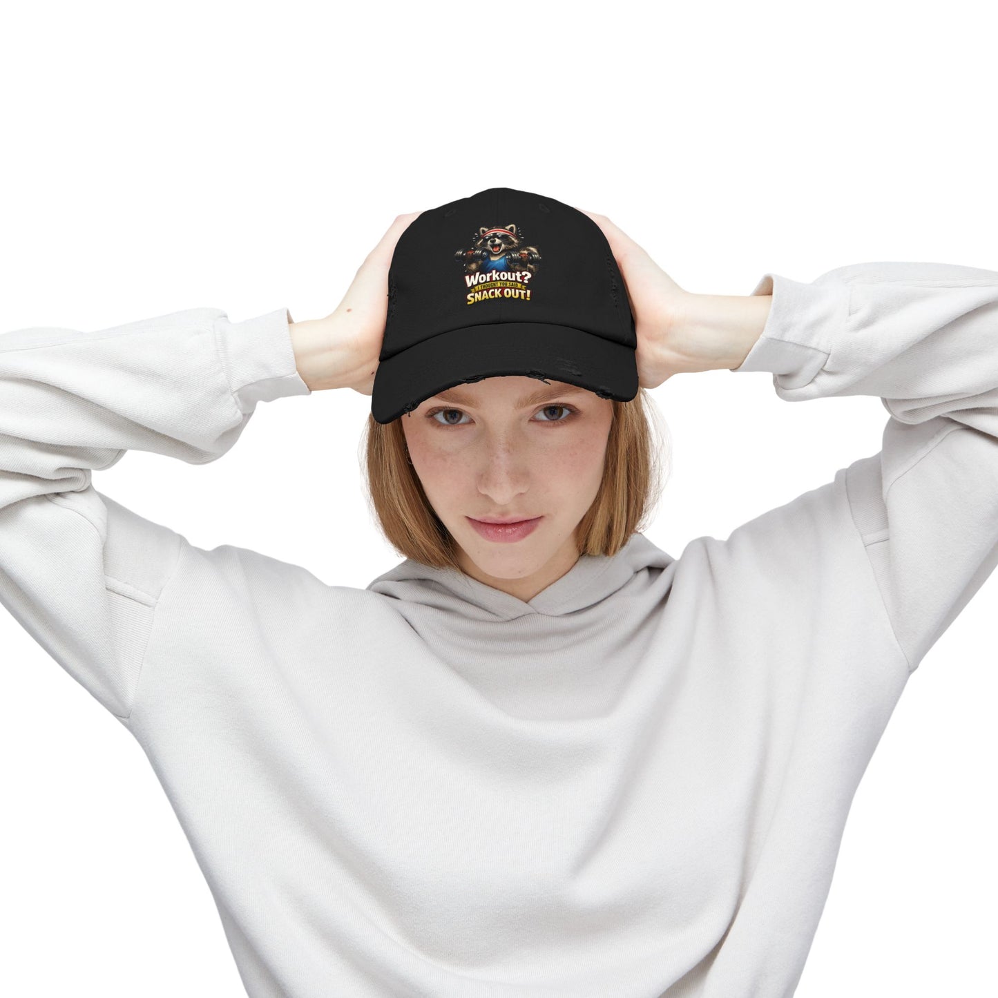 Snack Out Distressed Cap — Raccoon Mom/Dad Funny Dad Hat