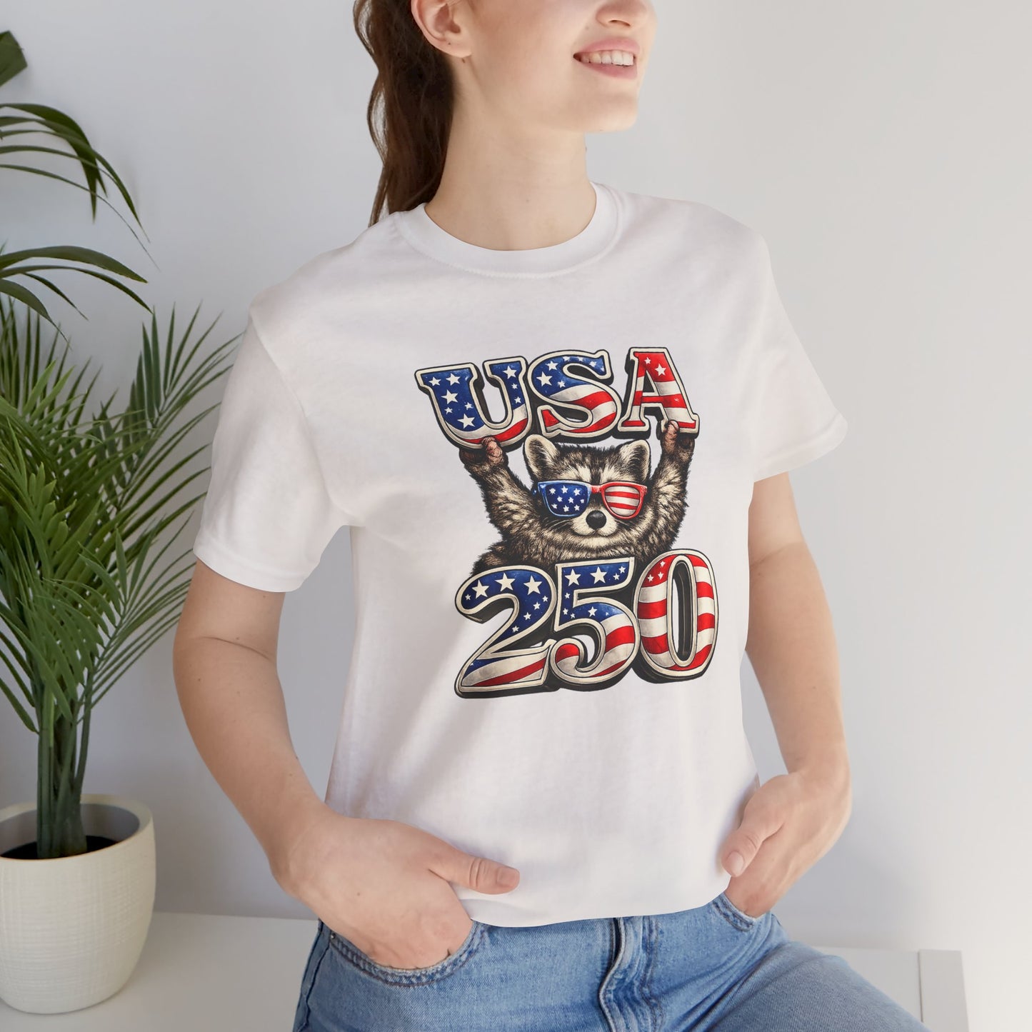 Patriot Raccoon 250th Anniversary T-Shirt — 4th of July Fireworks Flag Tee