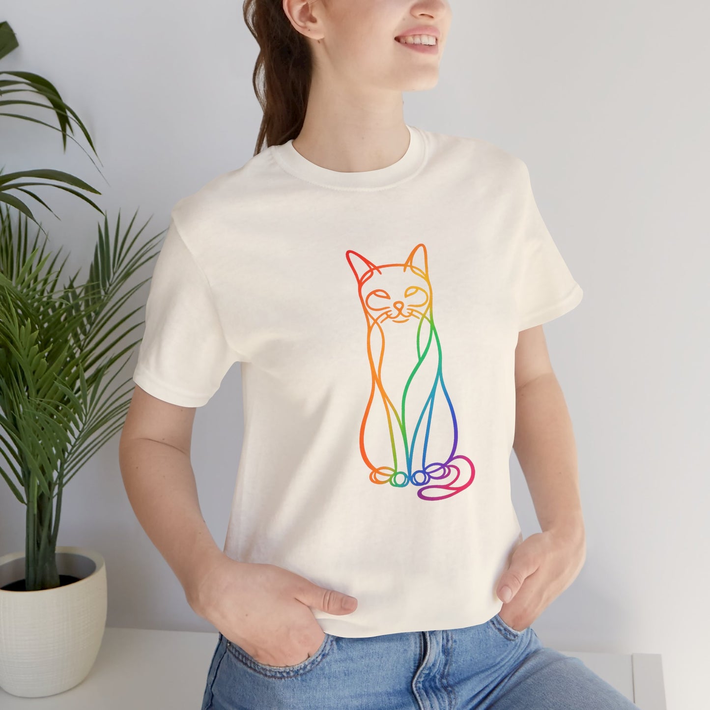 Colorful Line-Work Sitting Cat T-Shirt