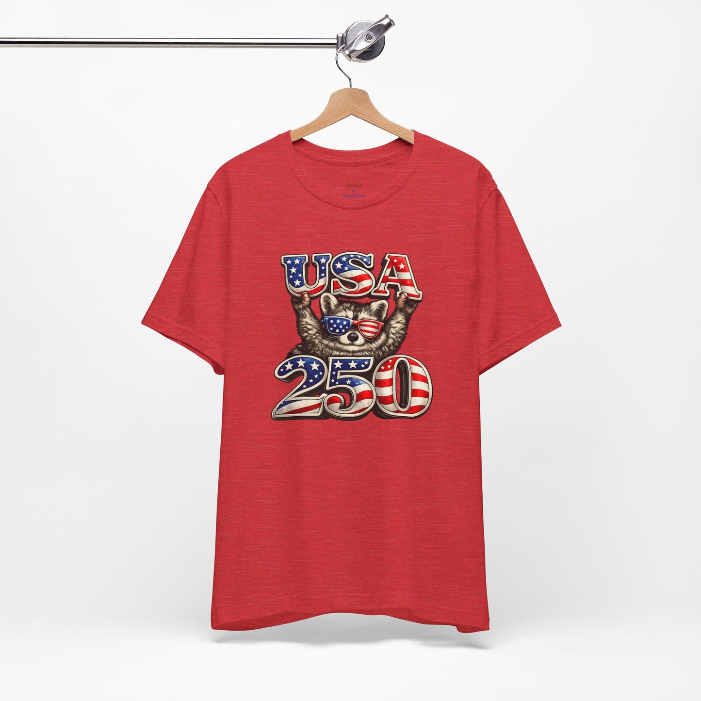 Patriot Raccoon 250th Anniversary T-Shirt — 4th of July Fireworks Flag Tee