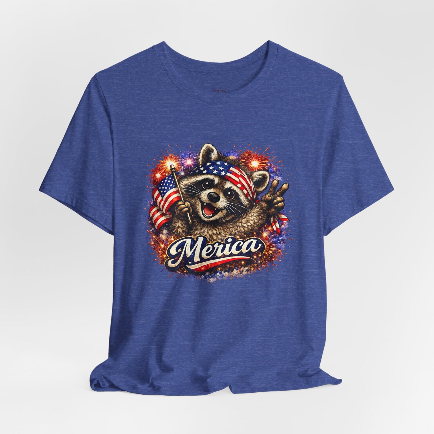 Patriot Raccoon 250th Anniversary T-Shirt — 4th of July Fireworks Flag Tee