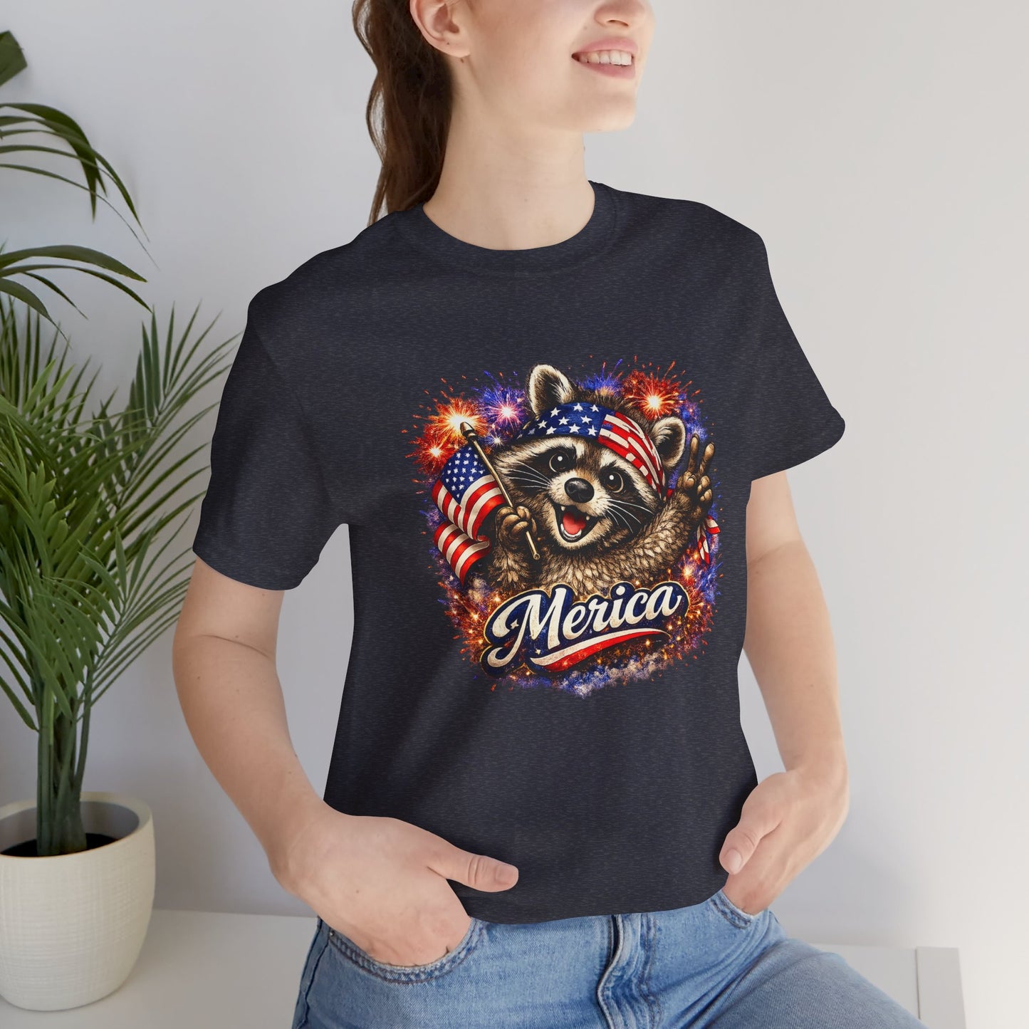 Patriot Raccoon 250th Anniversary T-Shirt — 4th of July Fireworks Flag Tee