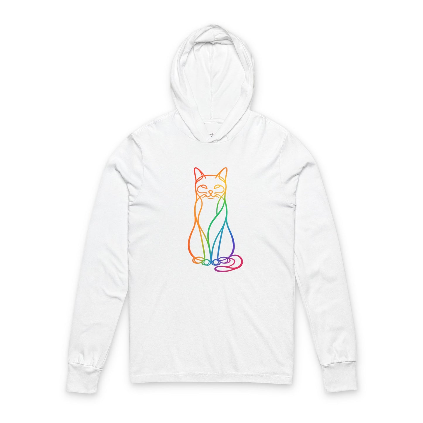 Rainbow Line Art Cat Hooded Long Sleeve Tee