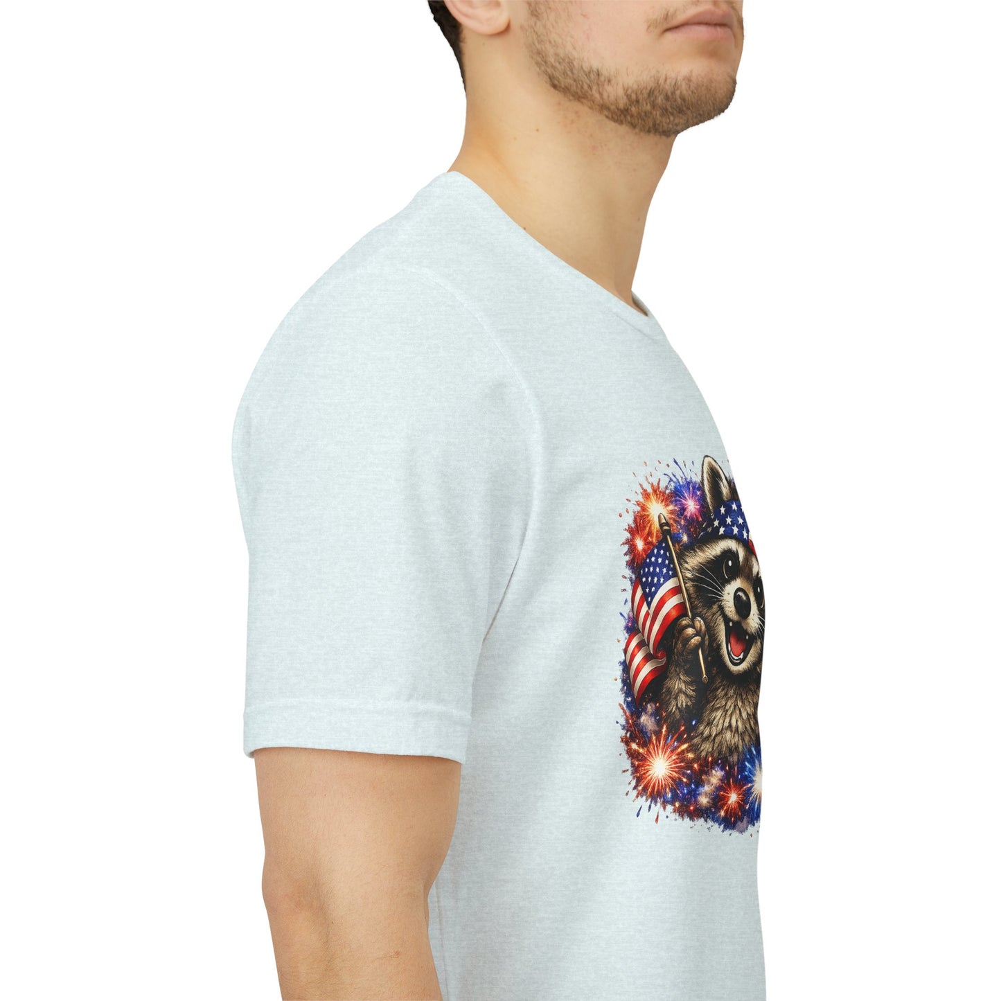Patriot Raccoon 250th Anniversary T-Shirt — 4th of July Fireworks Flag Tee