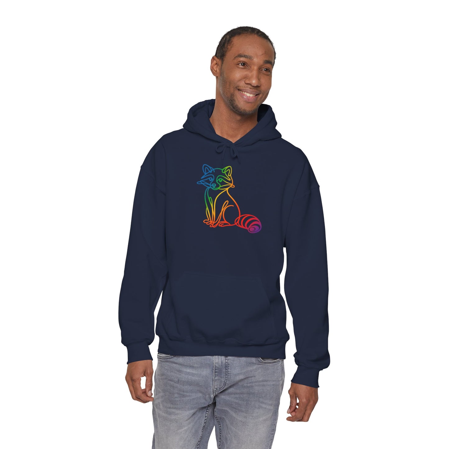 Rainbow Line Art Raccoon Hoodie