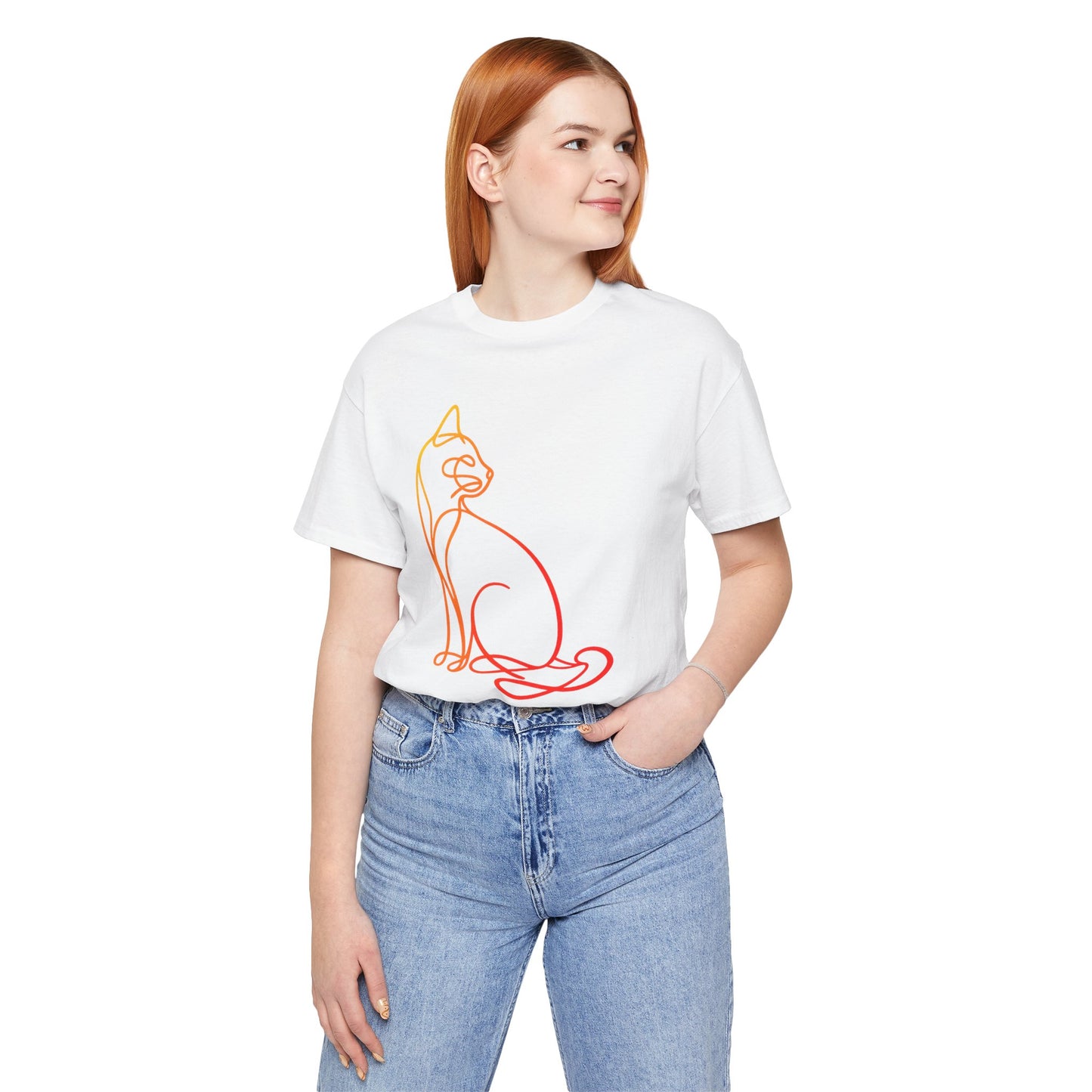 Colorful Line-Work Sitting Cat T-Shirt