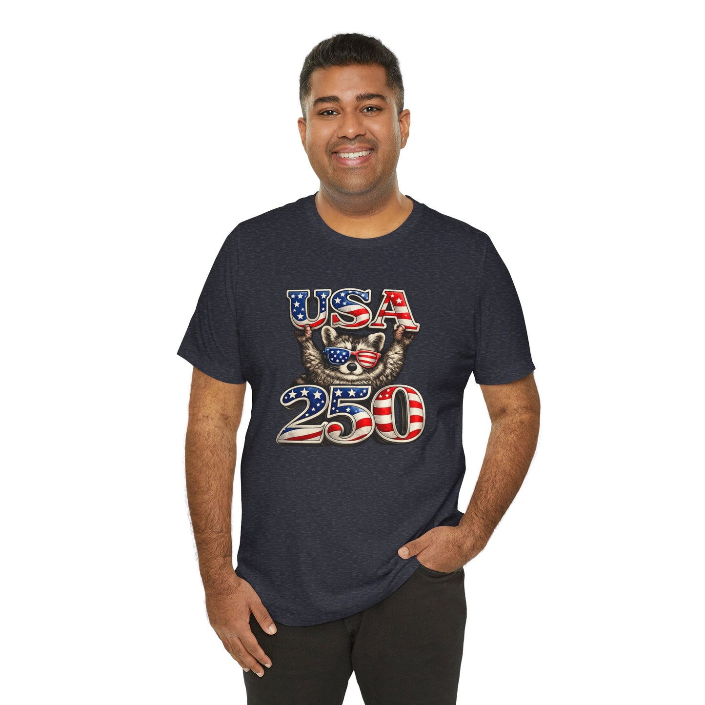Patriot Raccoon 250th Anniversary T-Shirt — 4th of July Fireworks Flag Tee