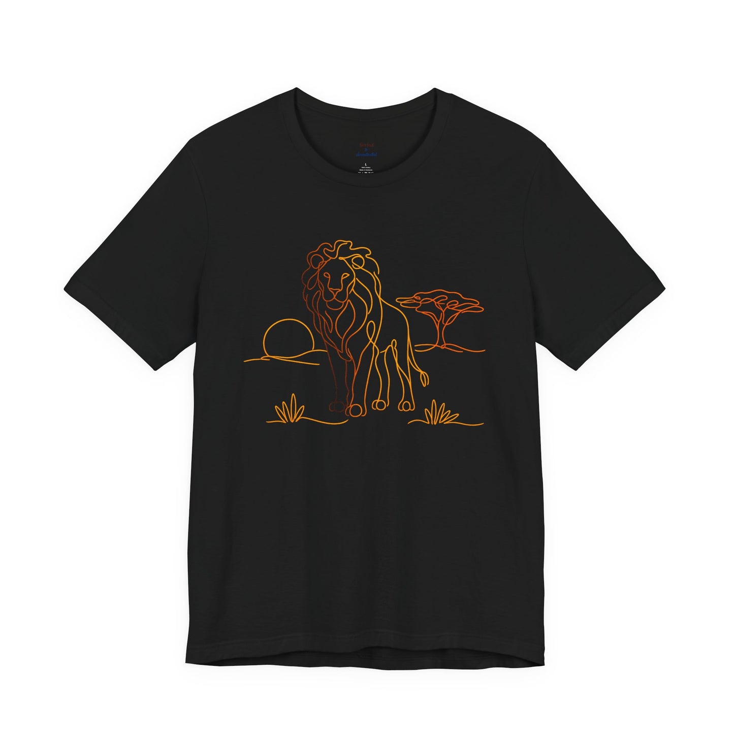 Lion Sunset Tee — Minimal Line Art Safari T-Shirt