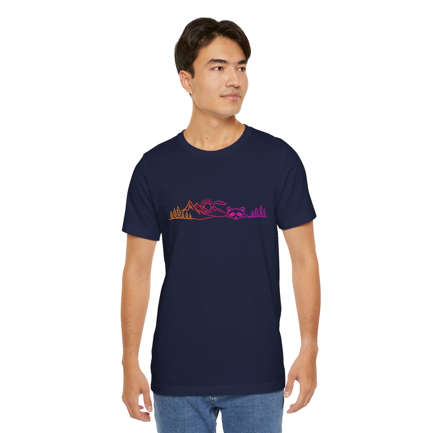 Raccoon Tee — Minimal Line Raccoon Scenic Graphic T-Shirt