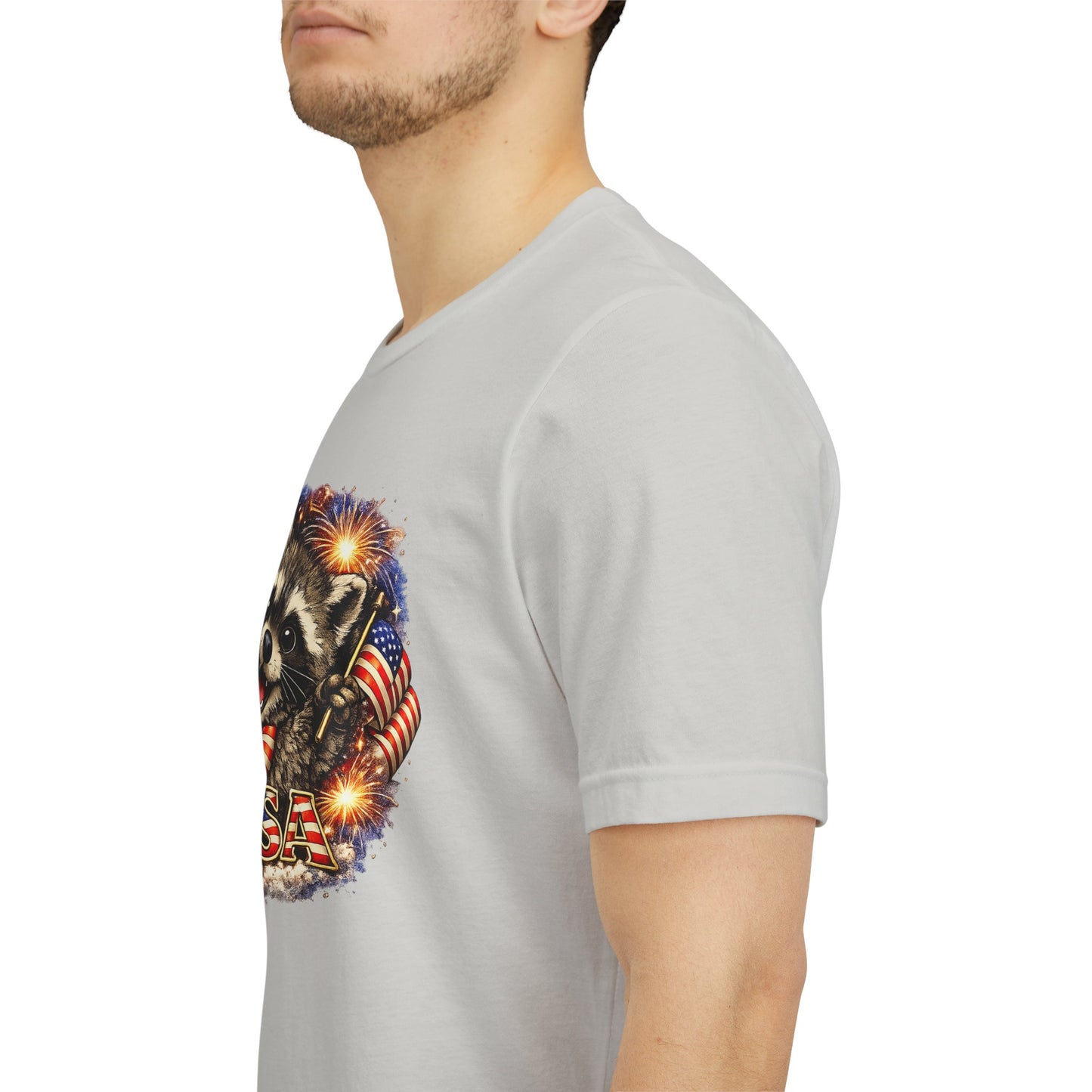 Patriot Raccoon 250th Anniversary T-Shirt — 4th of July Fireworks Flag Tee