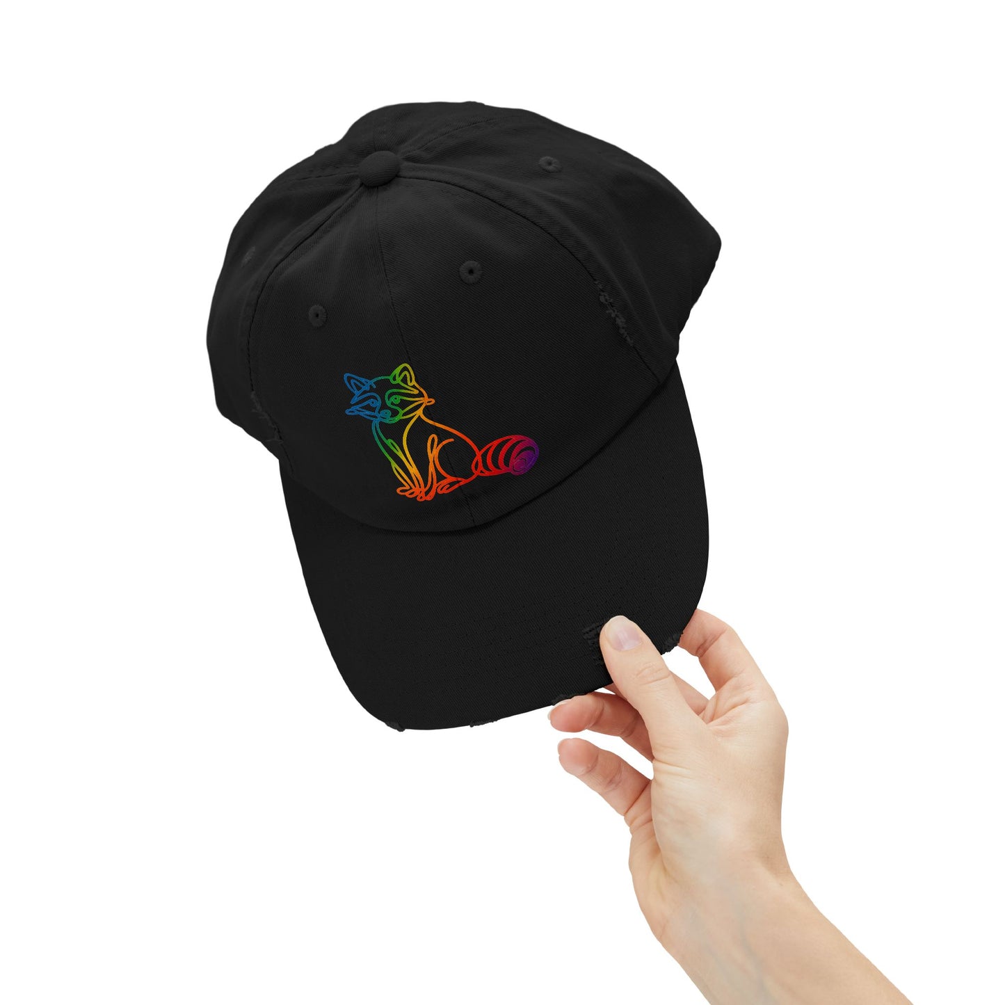 Sitting Rainbow Raccoon | Distressed Cap —  Funny Truth Hat