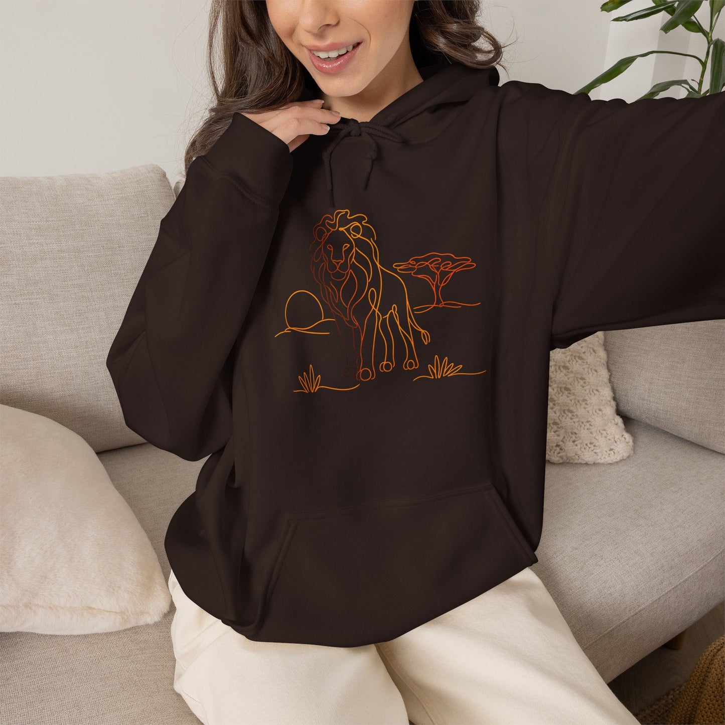 Lion Line Art Hoodie — Minimal Safari Sweatshirt