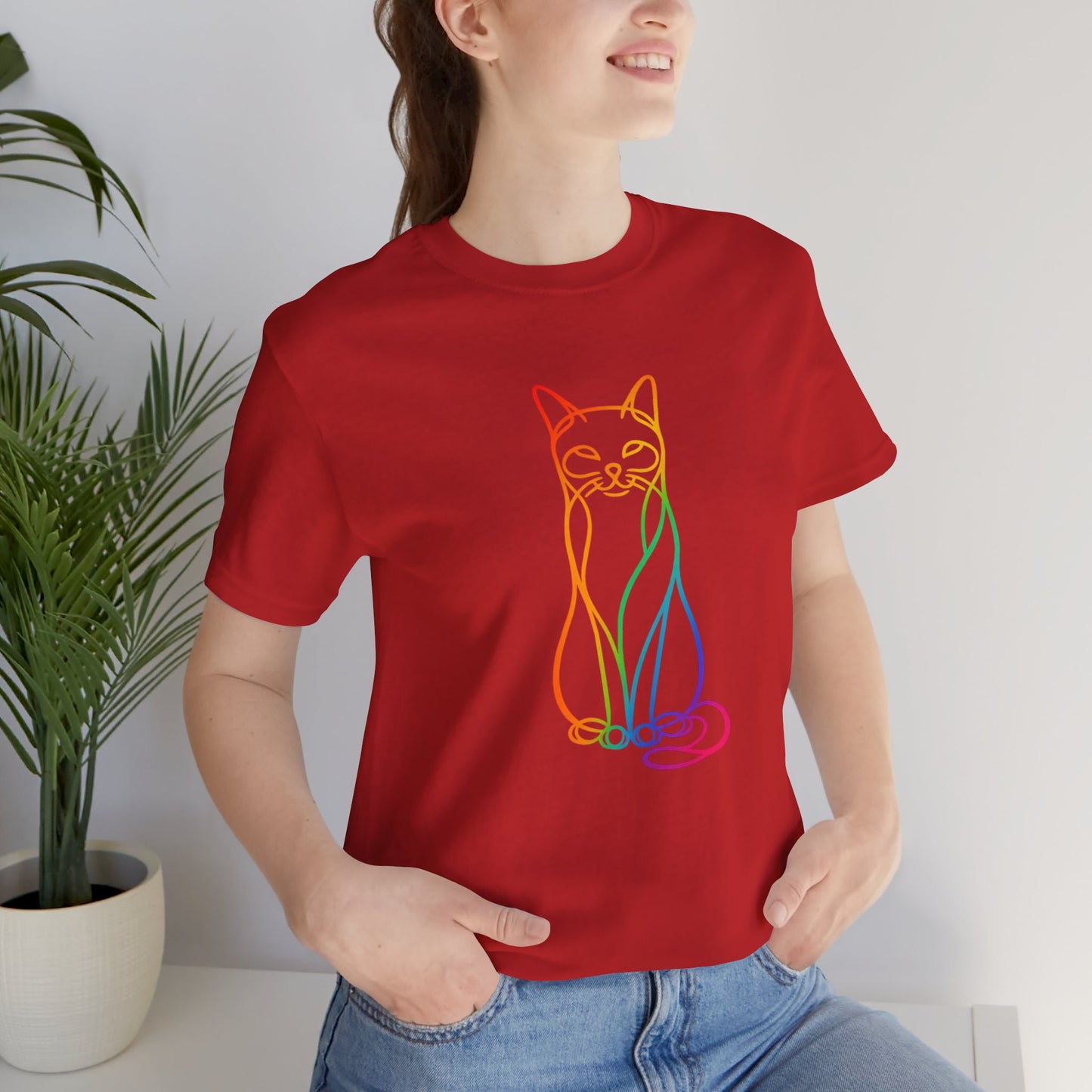 Colorful Line-Work Sitting Cat T-Shirt