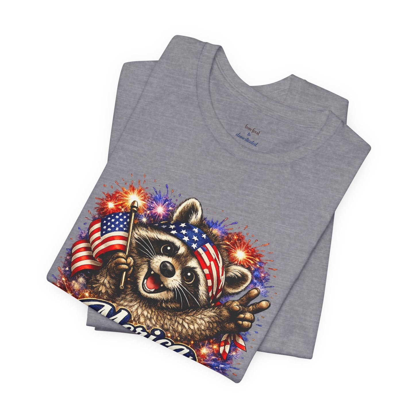 Patriot Raccoon 250th Anniversary T-Shirt — 4th of July Fireworks Flag Tee