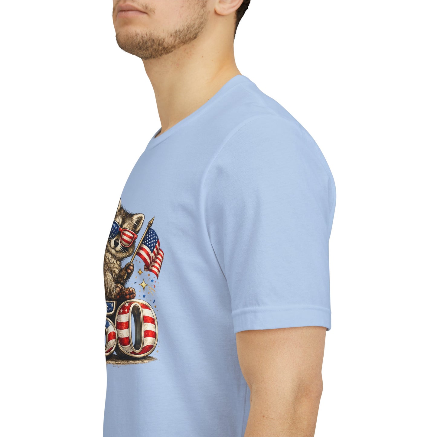 Patriot Raccoon 250th Anniversary T-Shirt — 4th of July Fireworks Flag Tee