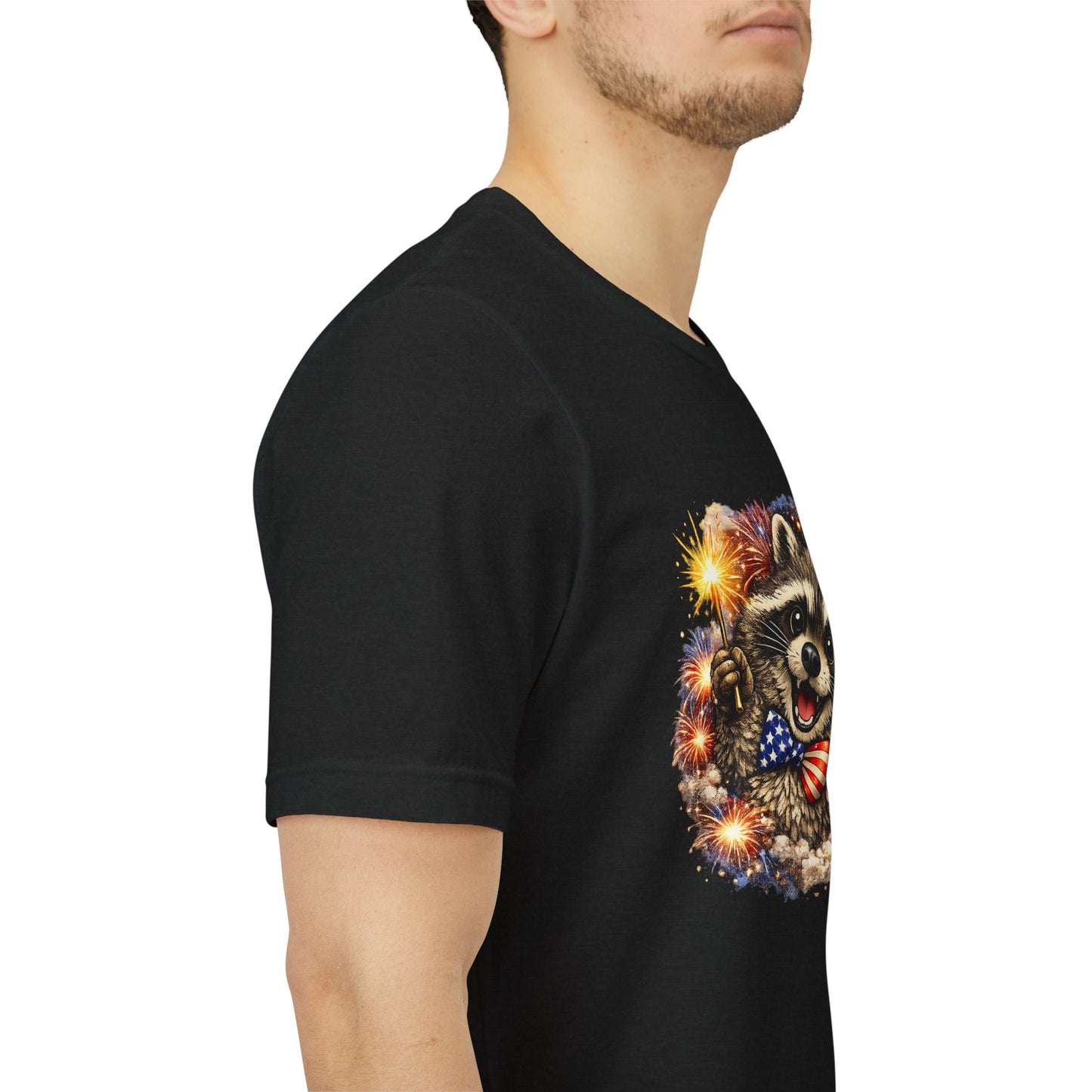 Patriot Raccoon 250th Anniversary T-Shirt — 4th of July Fireworks Flag Tee