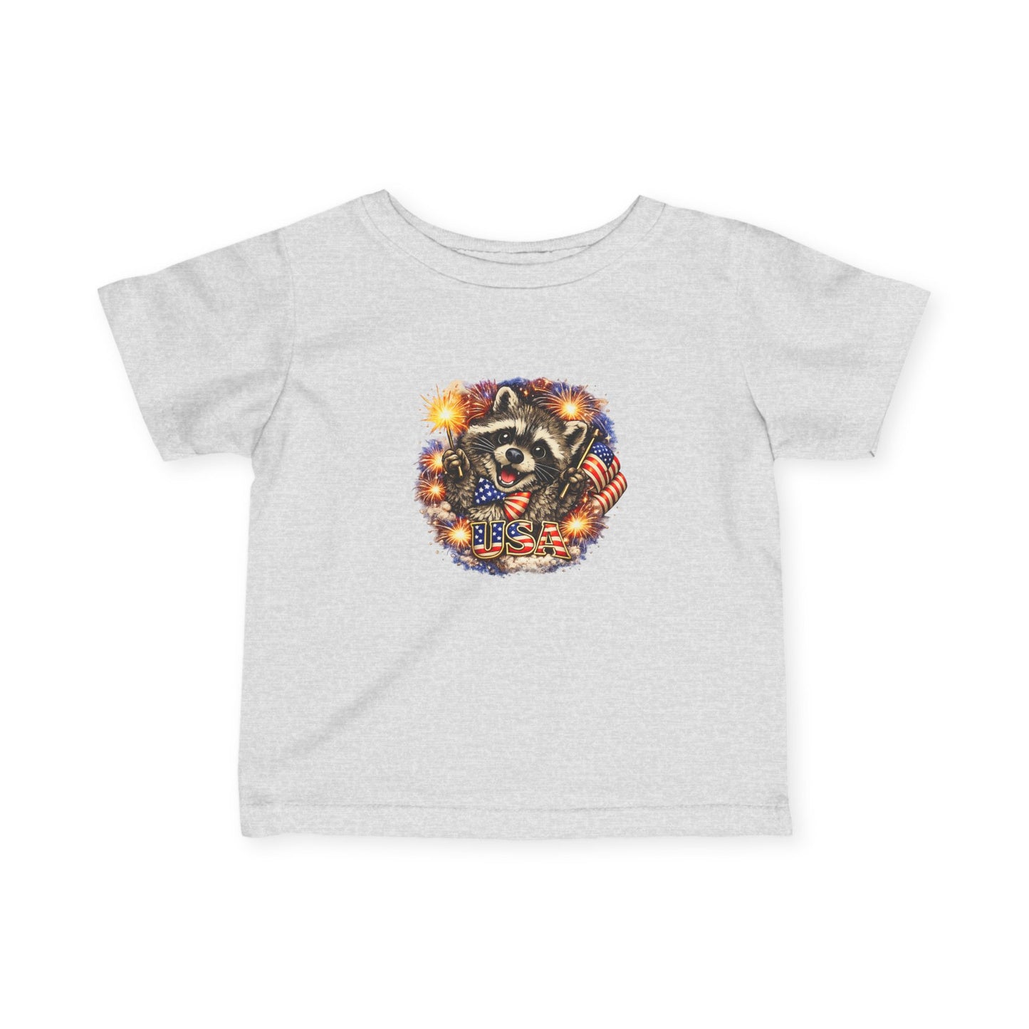 Infant Tee — Adorable Raccoon Holding American Flag "250" — 4th of July Baby Shirt
