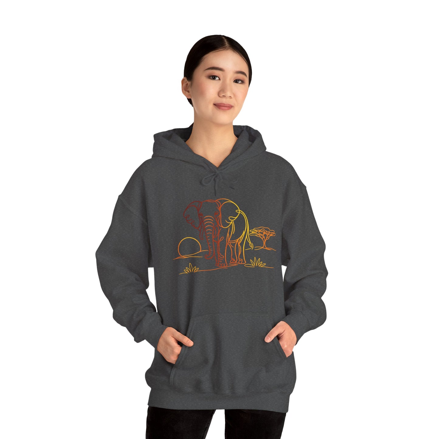 Elephant Sunset Hoodie — Minimal Safari Graphic Hooded Sweatshirt