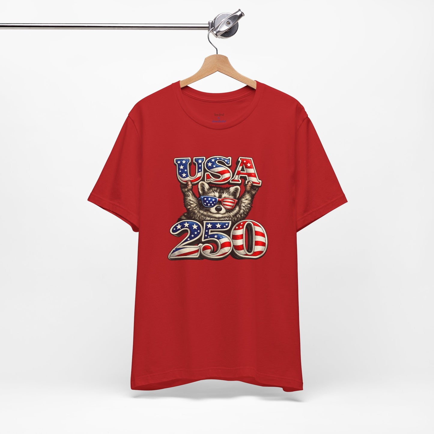 Patriot Raccoon 250th Anniversary T-Shirt — 4th of July Fireworks Flag Tee