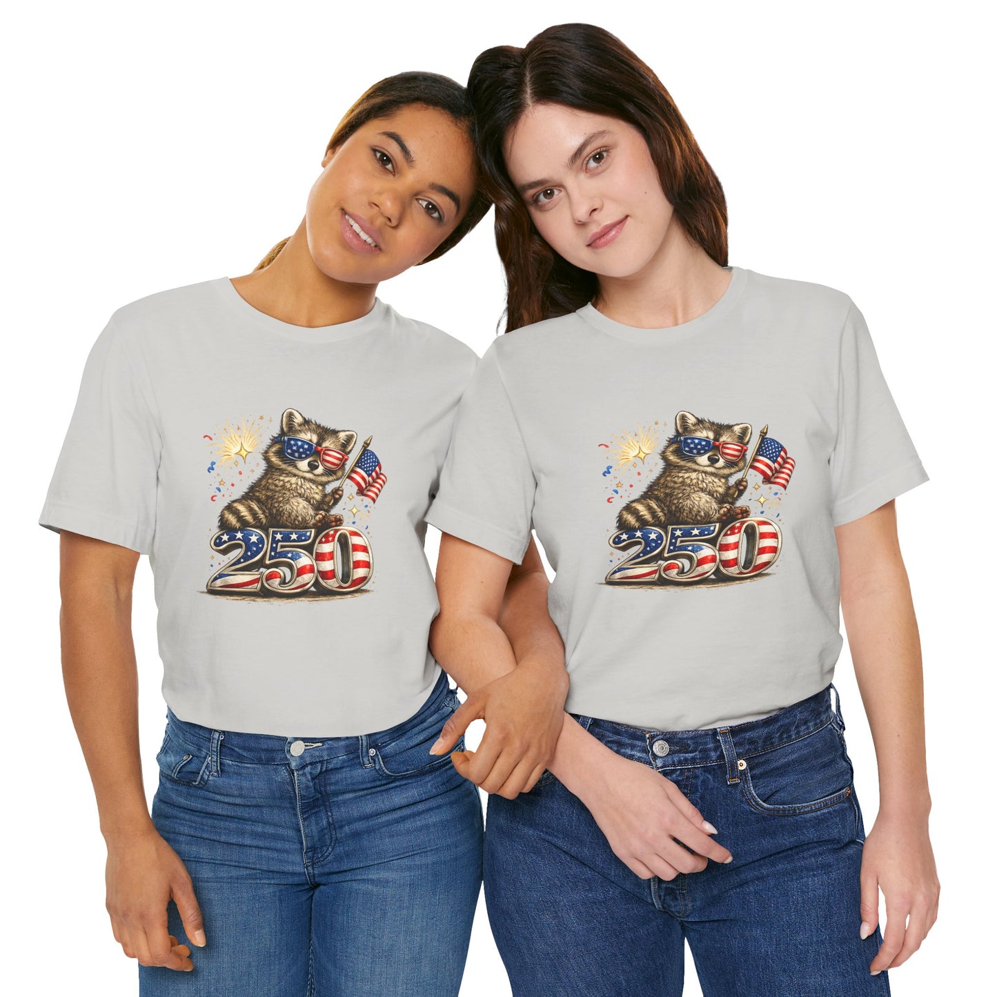 Patriot Raccoon 250th Anniversary T-Shirt — 4th of July Fireworks Flag Tee