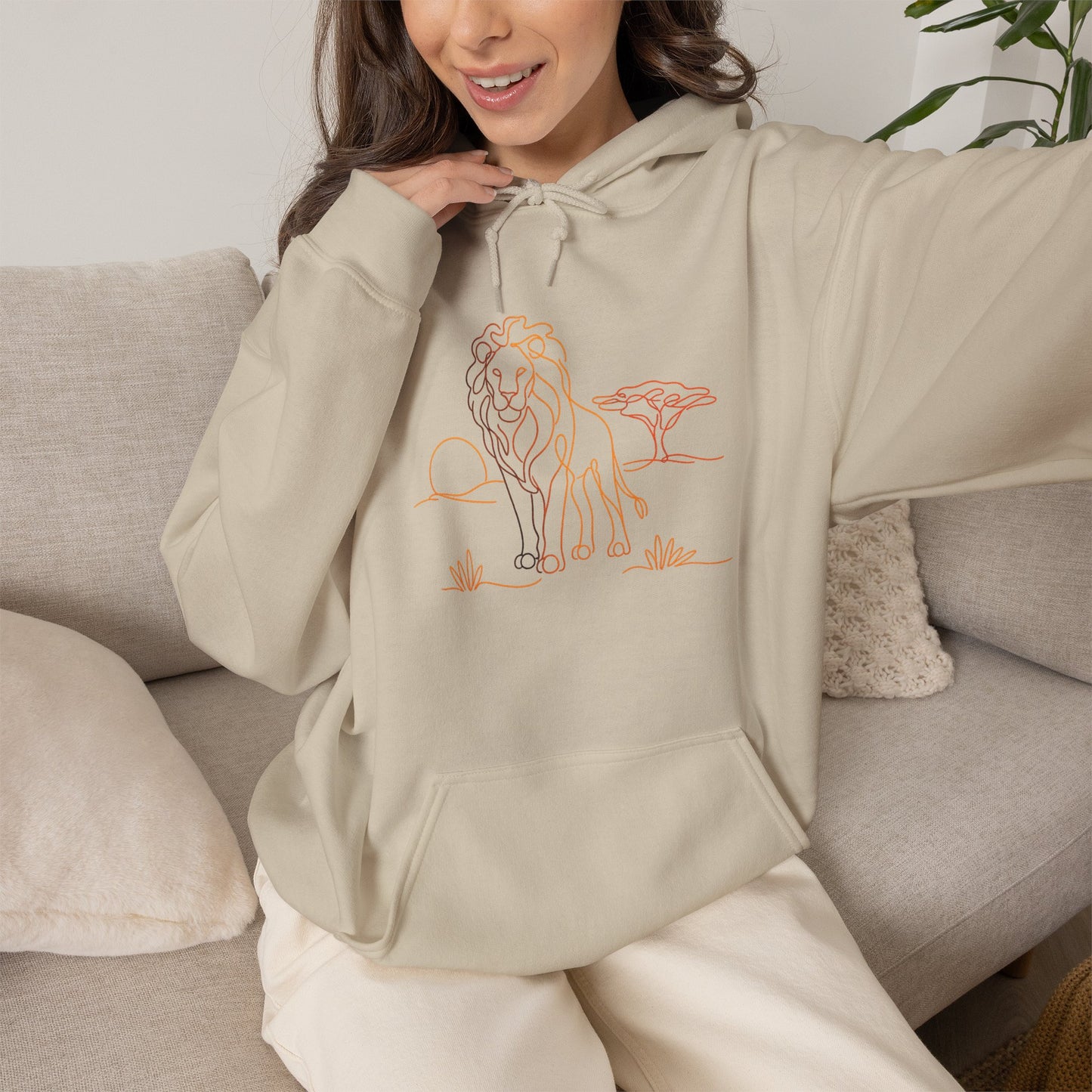 Lion Line Art Hoodie — Minimal Safari Sweatshirt