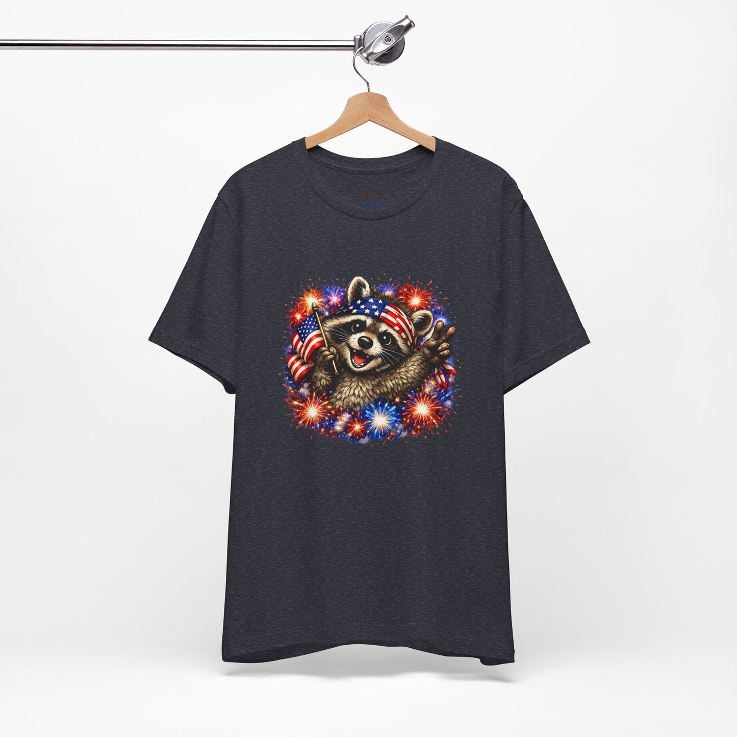 Patriot Raccoon 250th Anniversary T-Shirt — 4th of July Fireworks Flag Tee