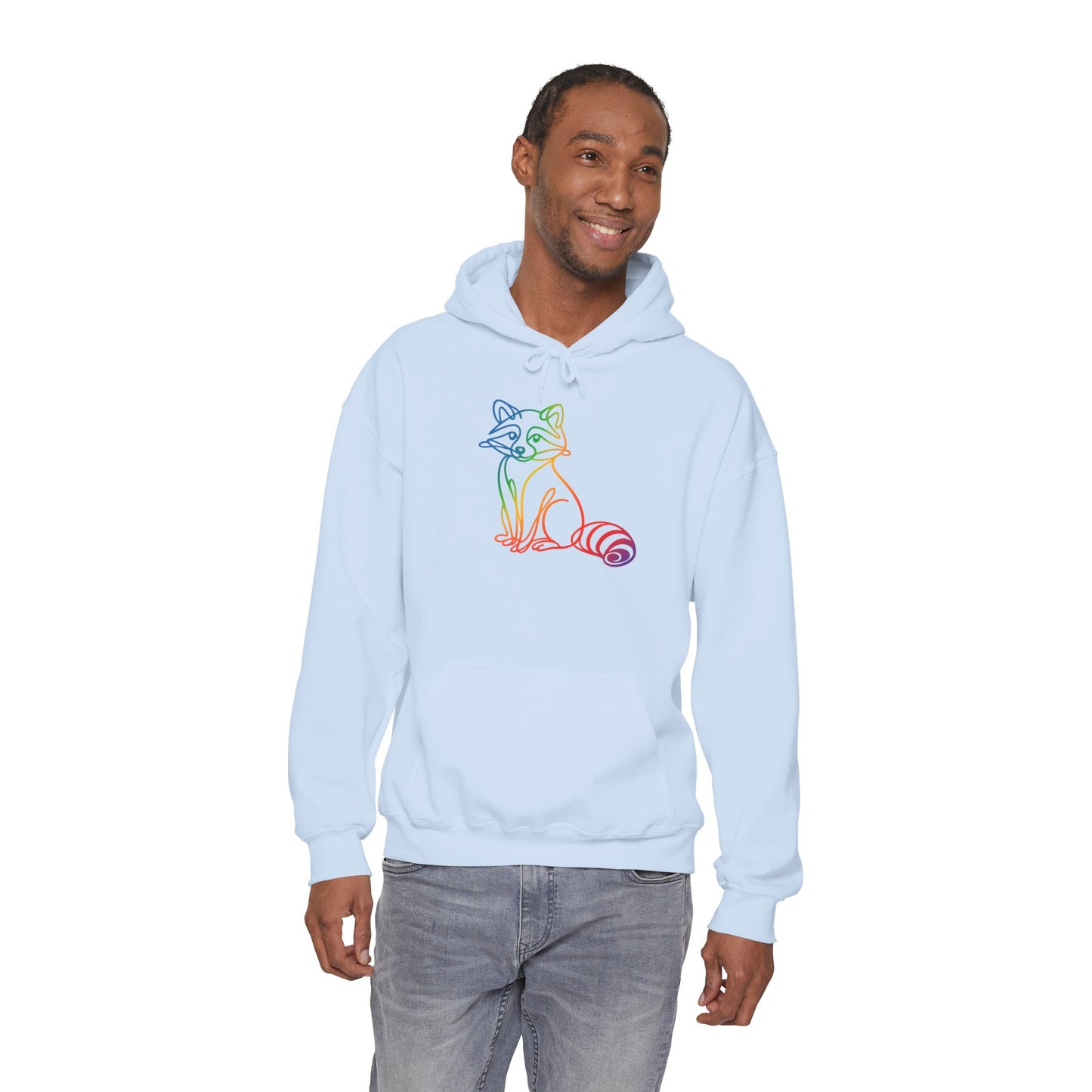Rainbow Line Art Raccoon Hoodie