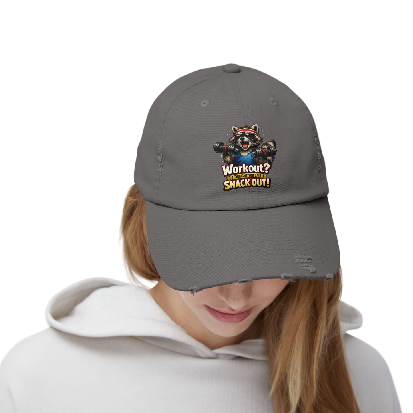 Snack Out Distressed Cap — Raccoon Mom/Dad Funny Dad Hat