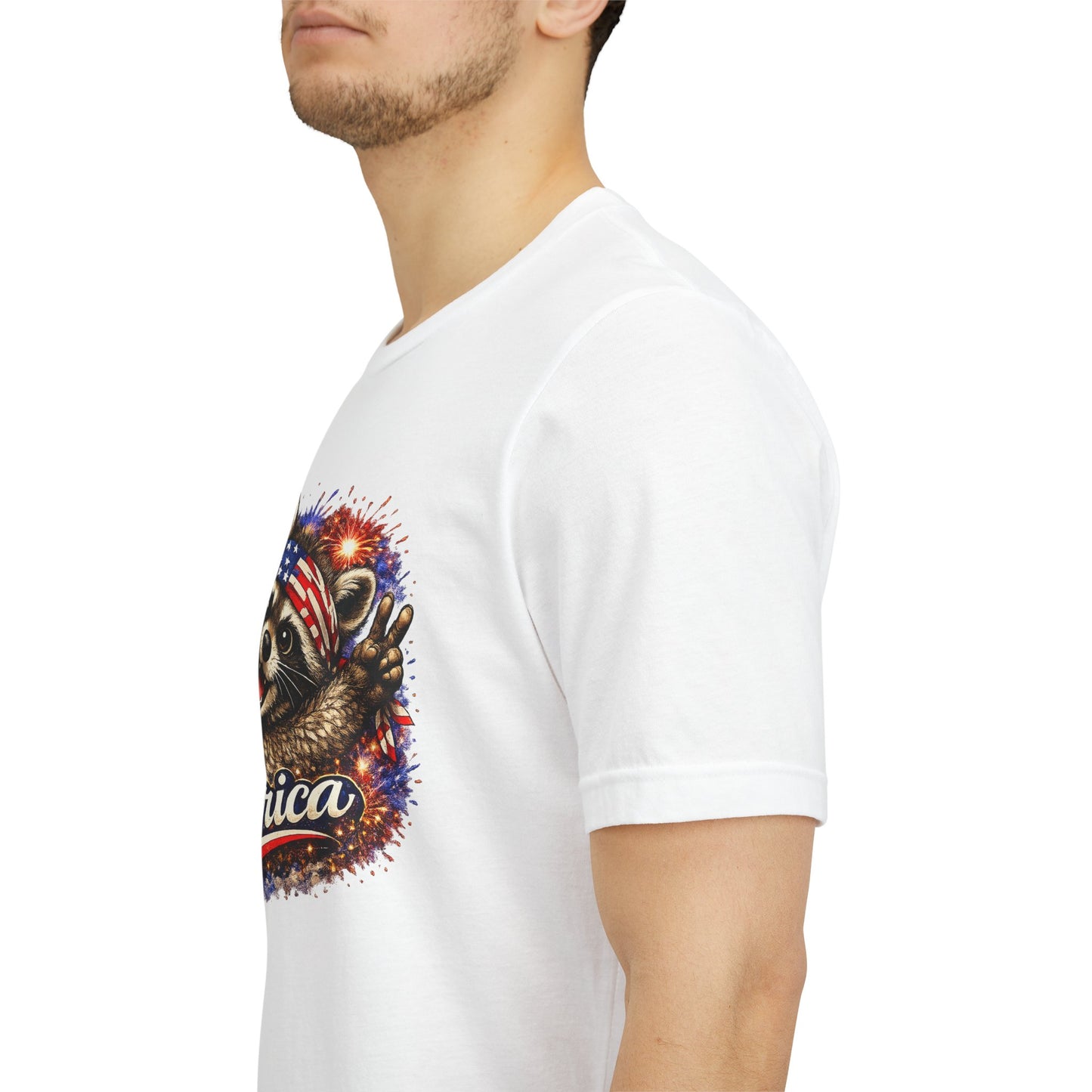 Patriot Raccoon 250th Anniversary T-Shirt — 4th of July Fireworks Flag Tee