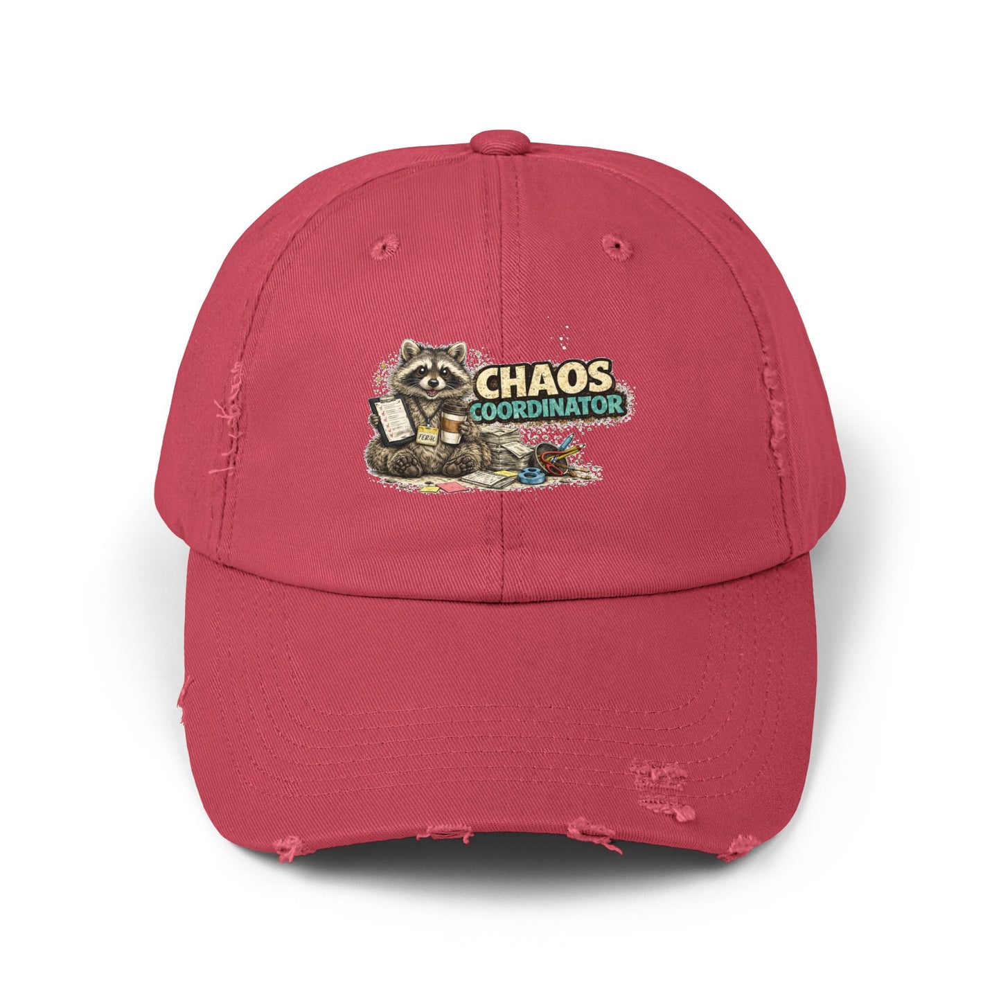 Chaos Coordinator Distressed Cap — Raccoon Mom/Dad Funny Dad Hat