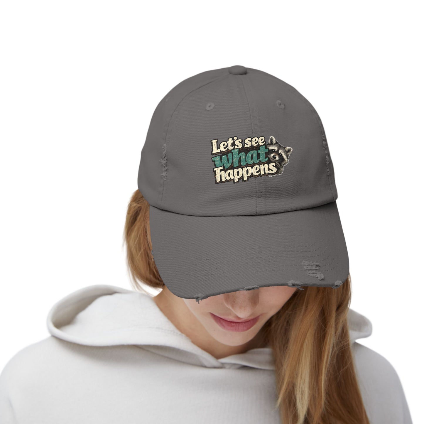 Peek & See Distressed Cap — Raccoon Mom/Dad Funny Dad Hat