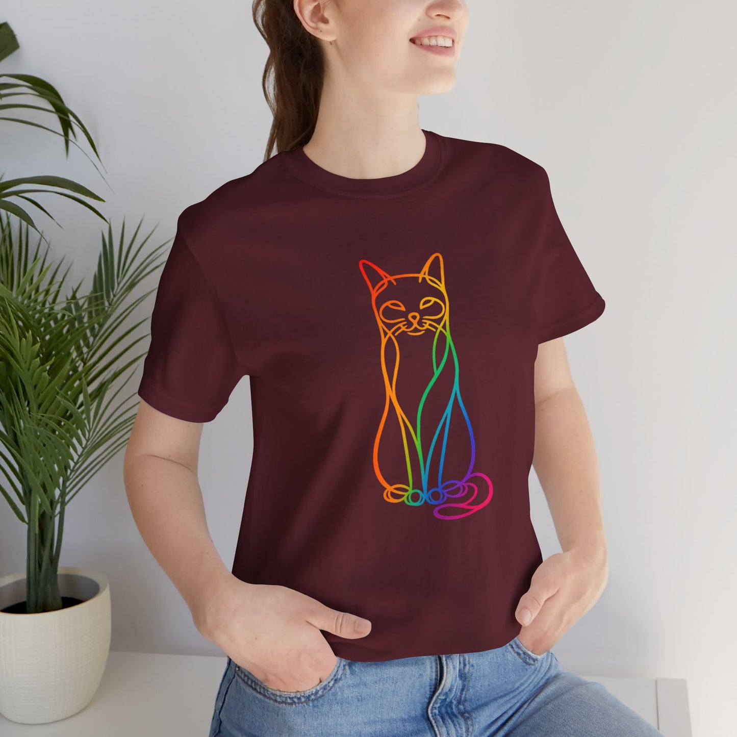 Colorful Line-Work Sitting Cat T-Shirt