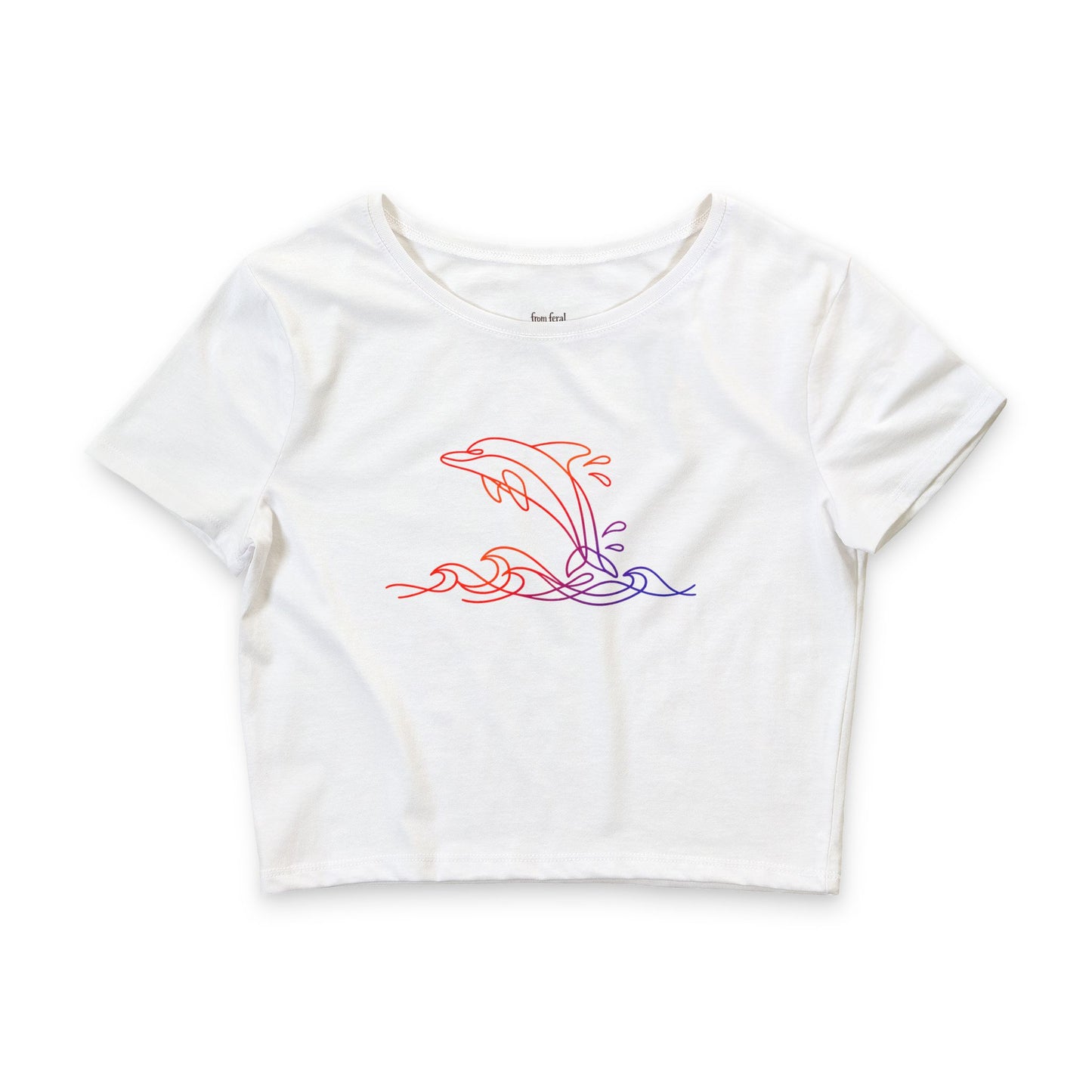 Sunset Dolphin Wave Crop Tee — Women's Ocean Breeze Graphic Crop Top