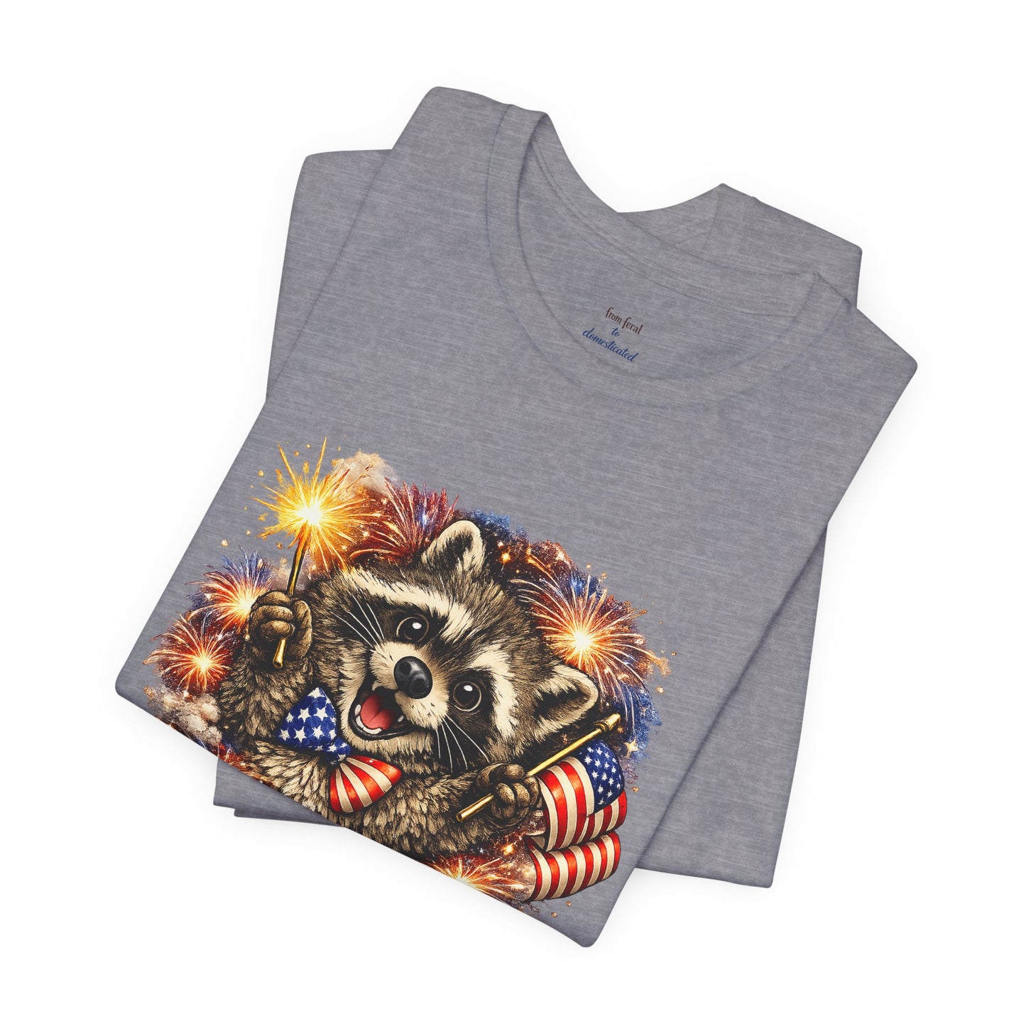 Patriot Raccoon 250th Anniversary T-Shirt — 4th of July Fireworks Flag Tee