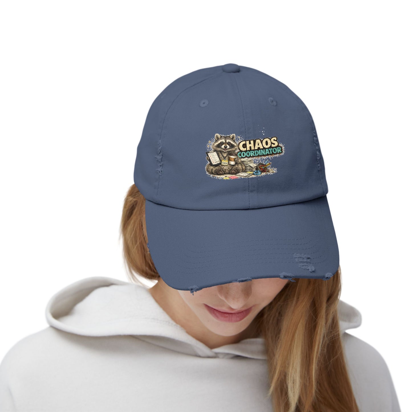Chaos Coordinator Distressed Cap — Raccoon Mom/Dad Funny Dad Hat