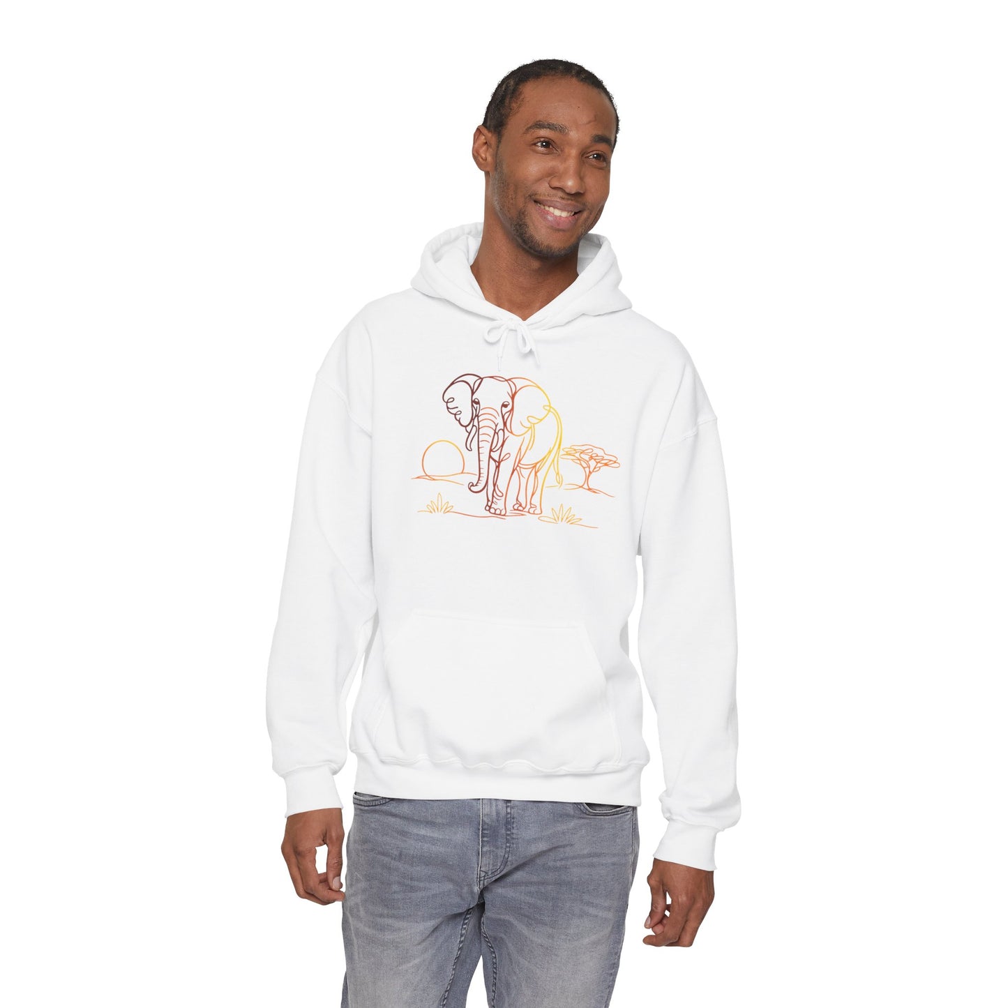 Elephant Sunset Hoodie — Minimal Safari Graphic Hooded Sweatshirt