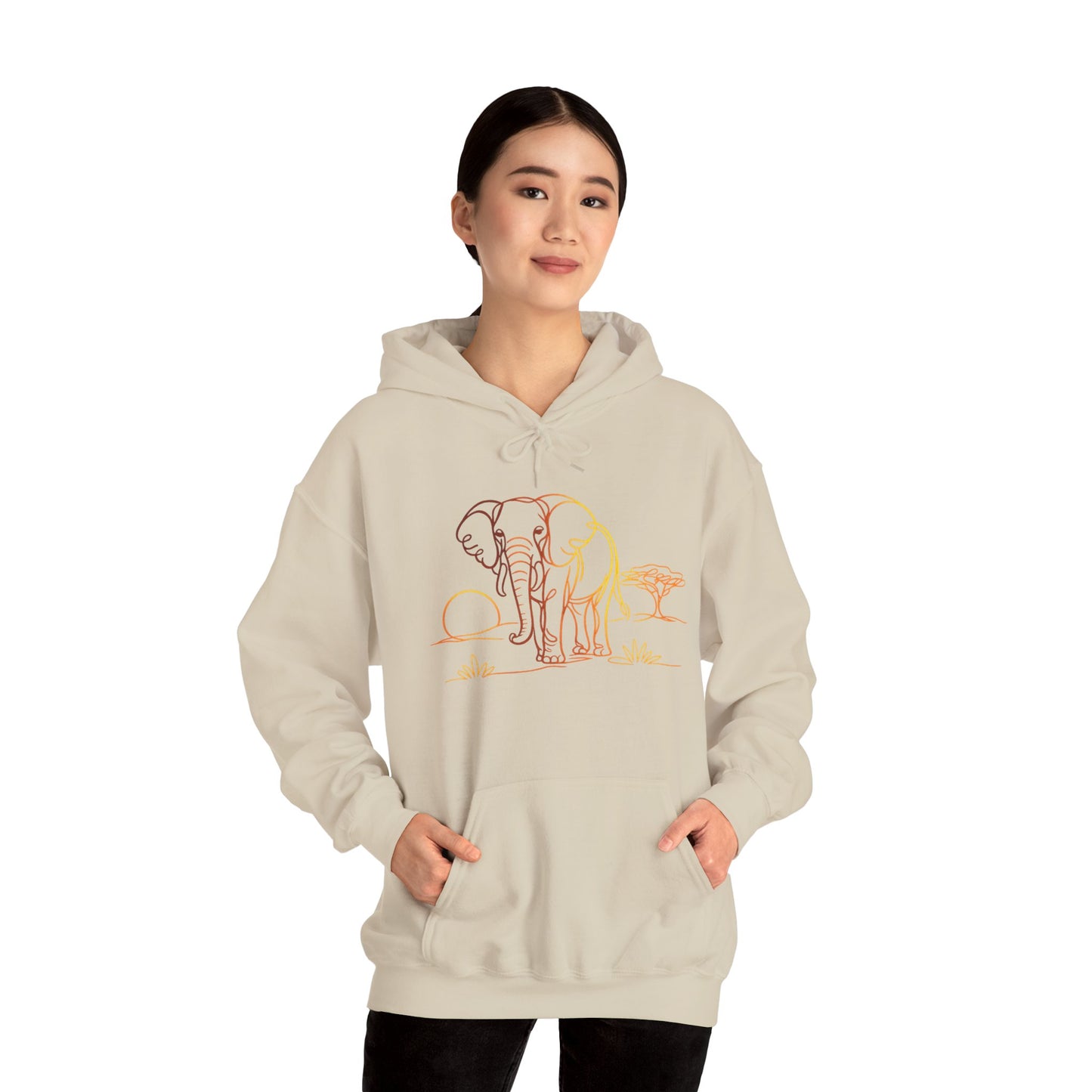 Elephant Sunset Hoodie — Minimal Safari Graphic Hooded Sweatshirt