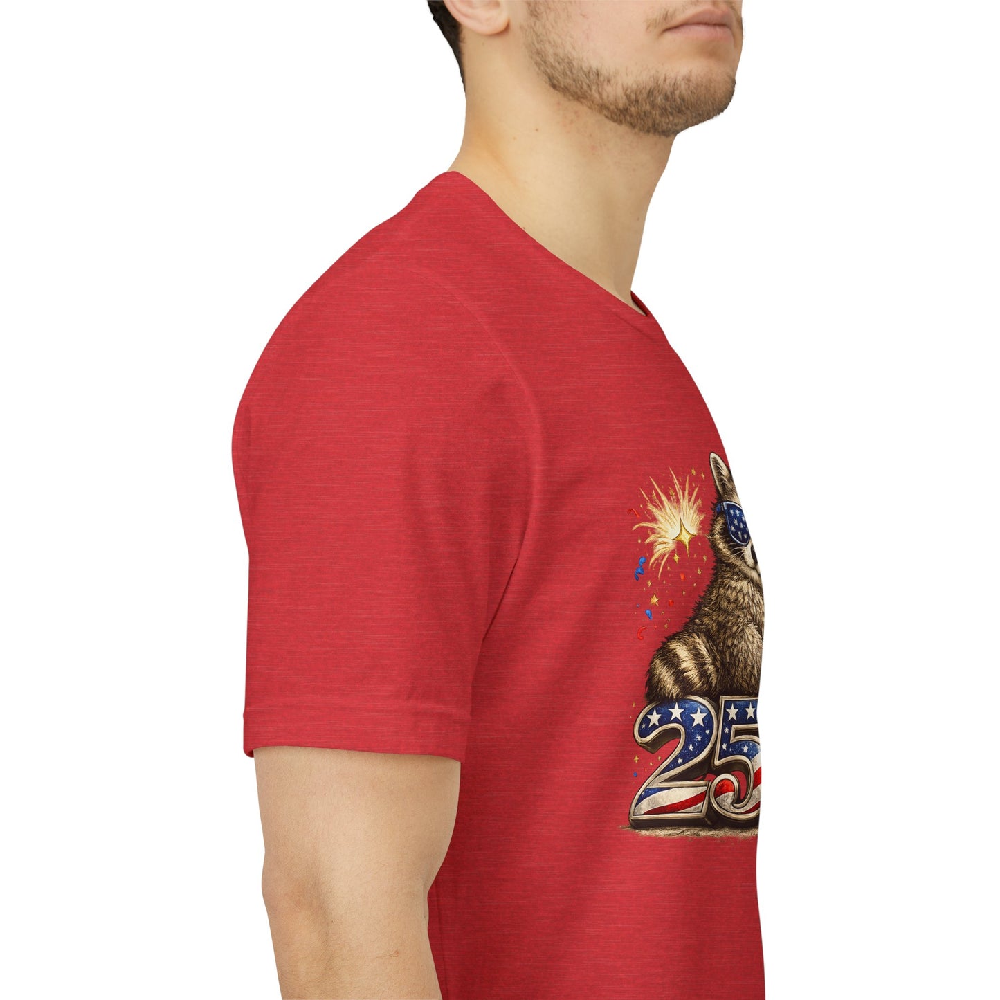 Patriot Raccoon 250th Anniversary T-Shirt — 4th of July Fireworks Flag Tee