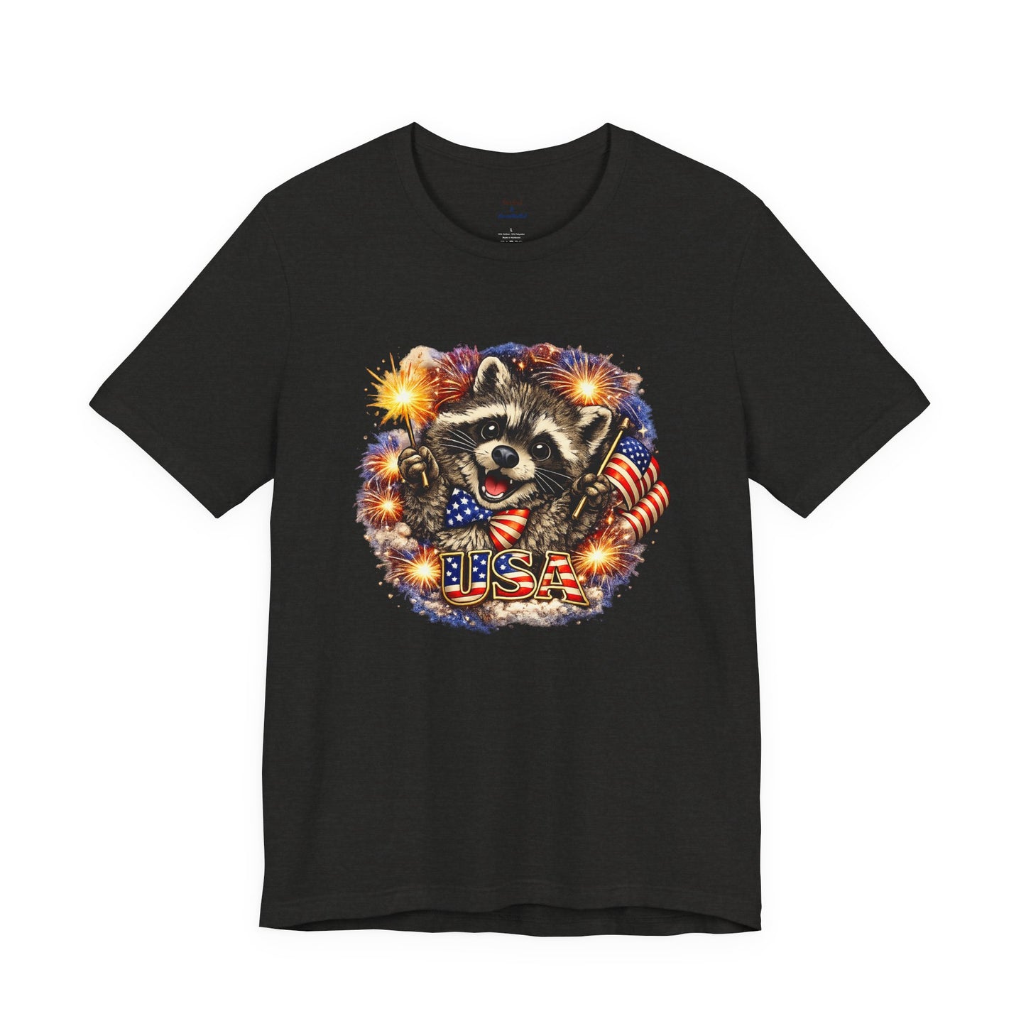 Patriot Raccoon 250th Anniversary T-Shirt — 4th of July Fireworks Flag Tee